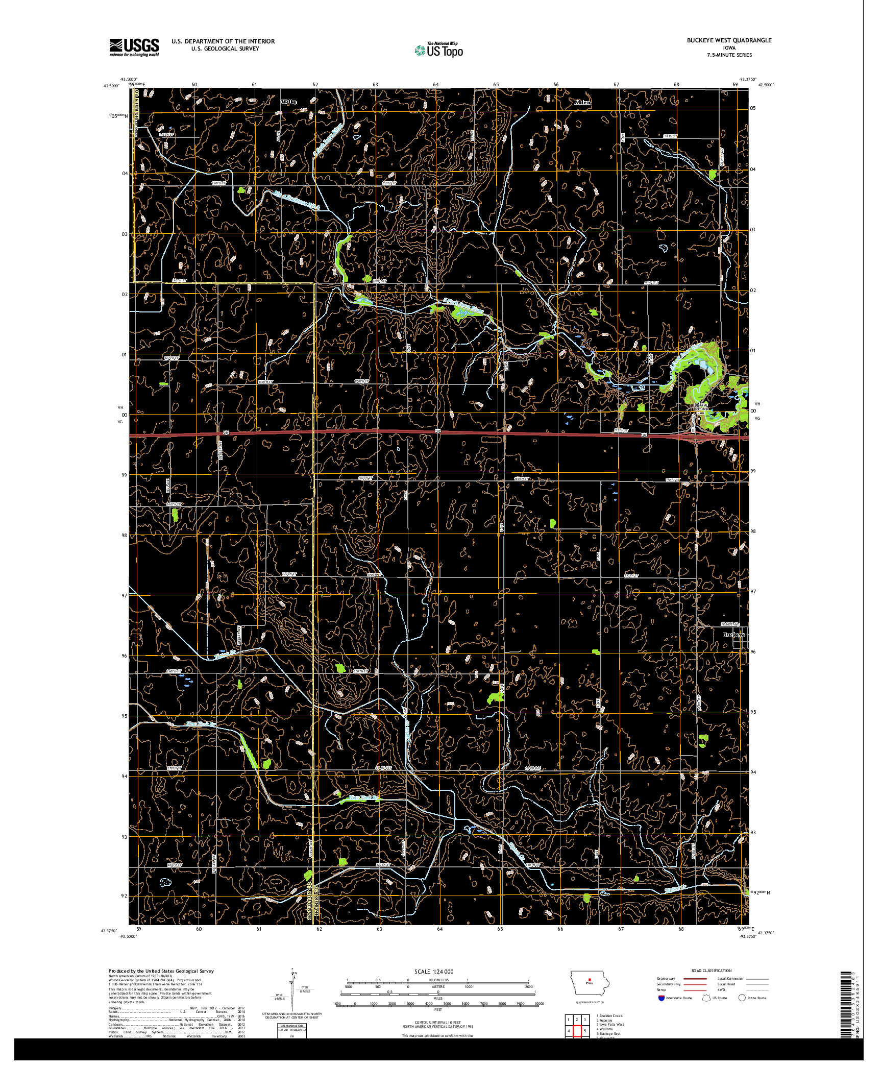 USGS US TOPO 7.5-MINUTE MAP FOR BUCKEYE WEST, IA 2018