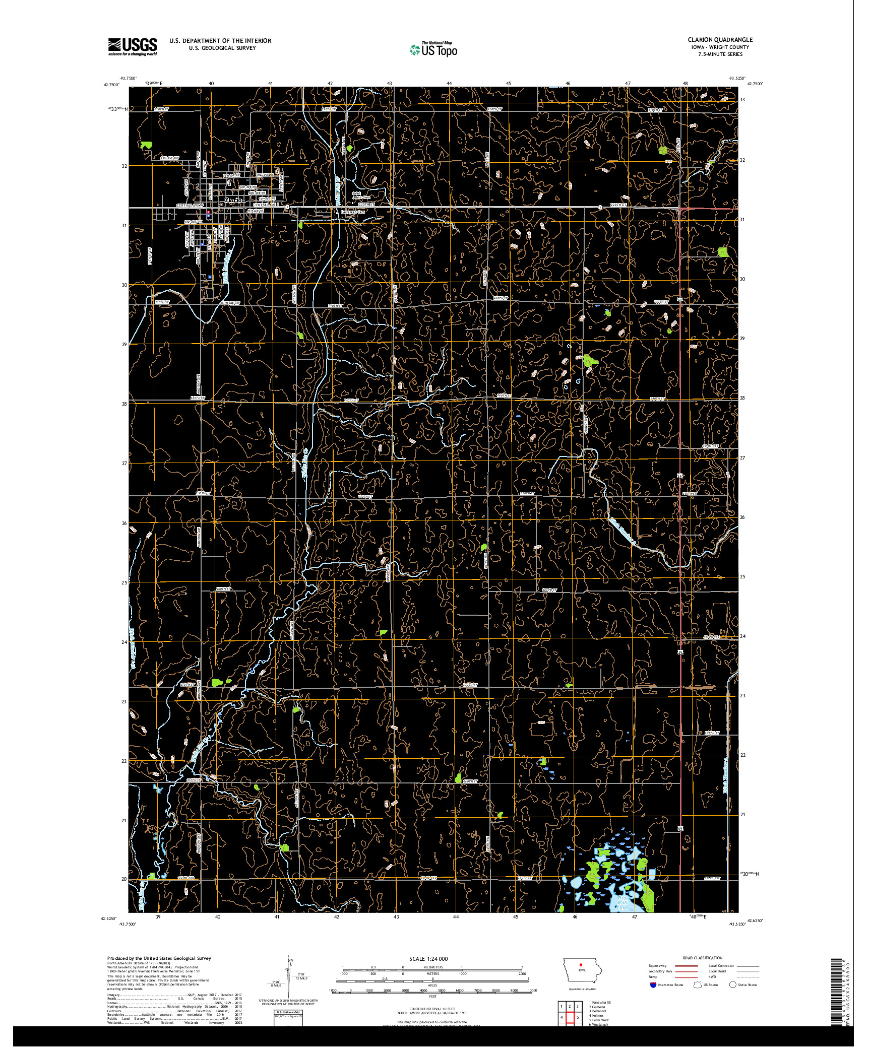 USGS US TOPO 7.5-MINUTE MAP FOR CLARION, IA 2018