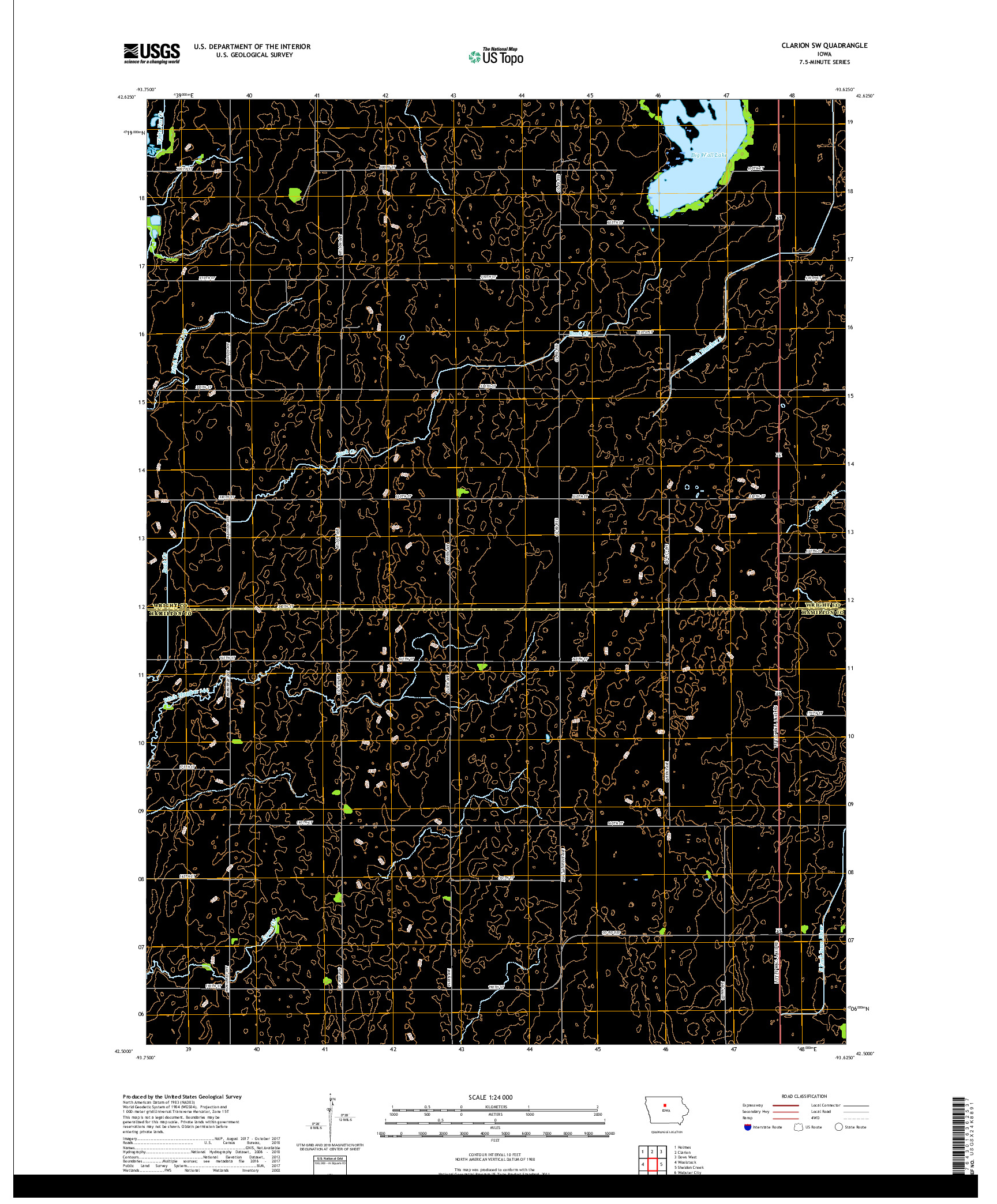USGS US TOPO 7.5-MINUTE MAP FOR CLARION SW, IA 2018