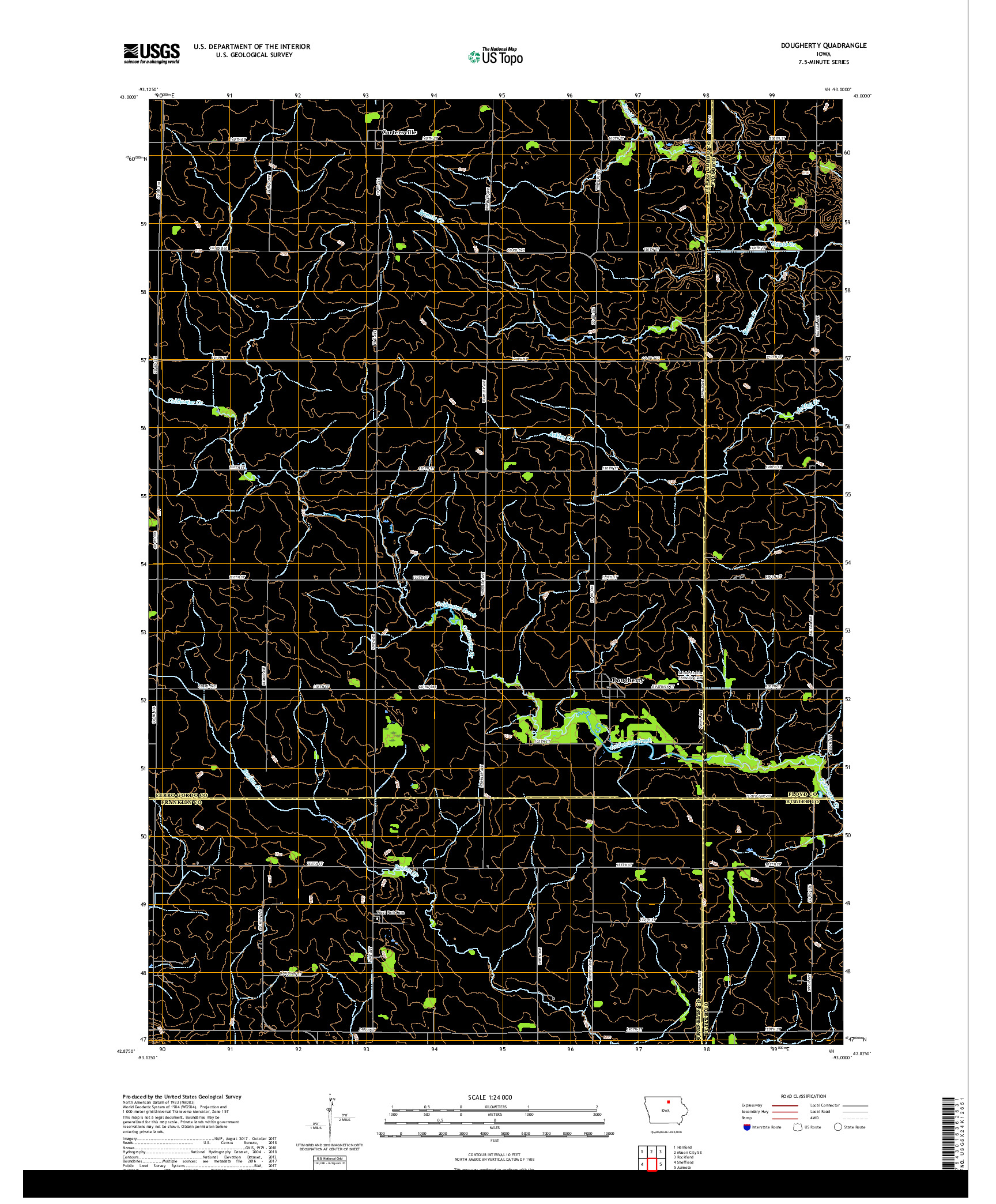 USGS US TOPO 7.5-MINUTE MAP FOR DOUGHERTY, IA 2018