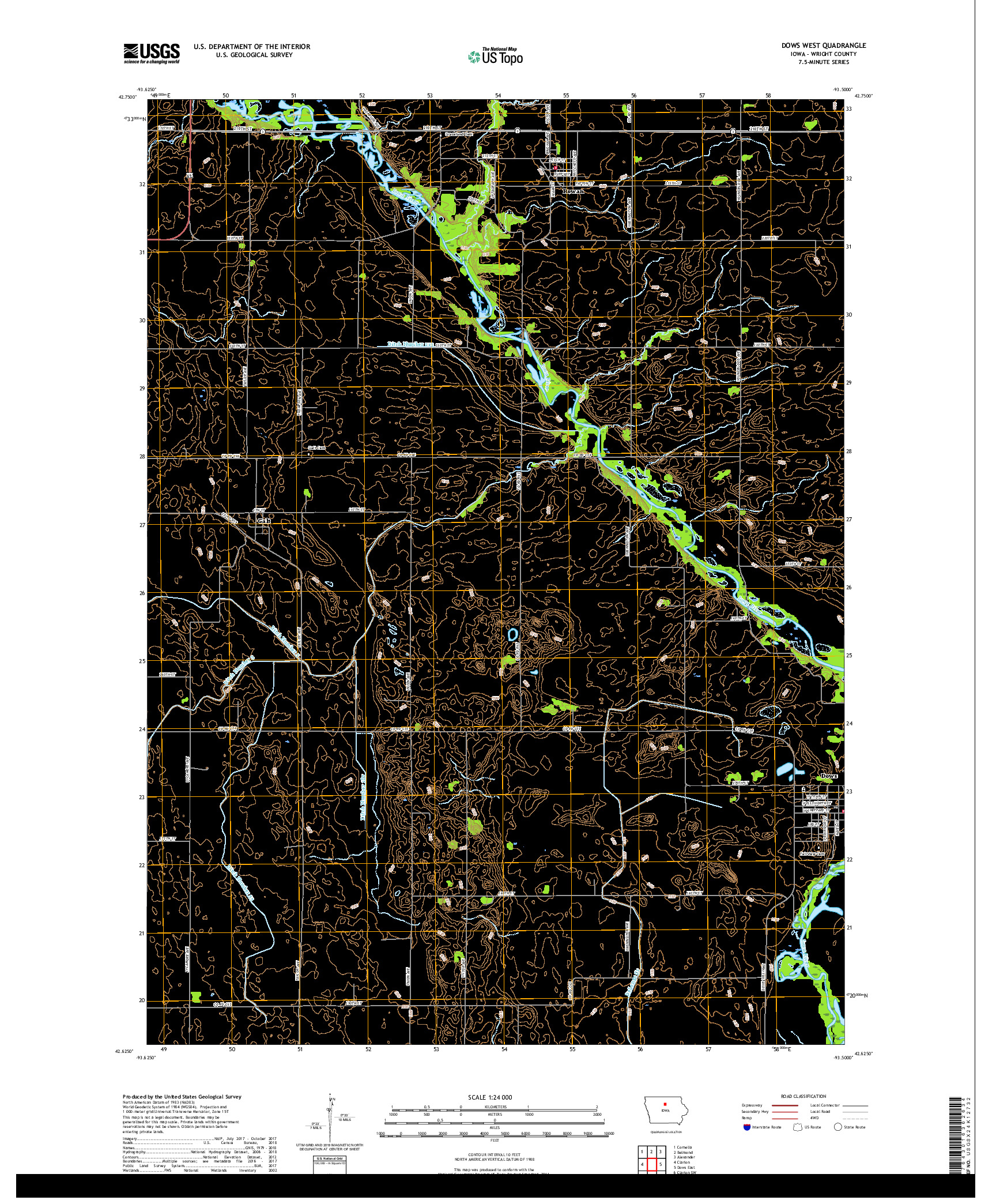USGS US TOPO 7.5-MINUTE MAP FOR DOWS WEST, IA 2018