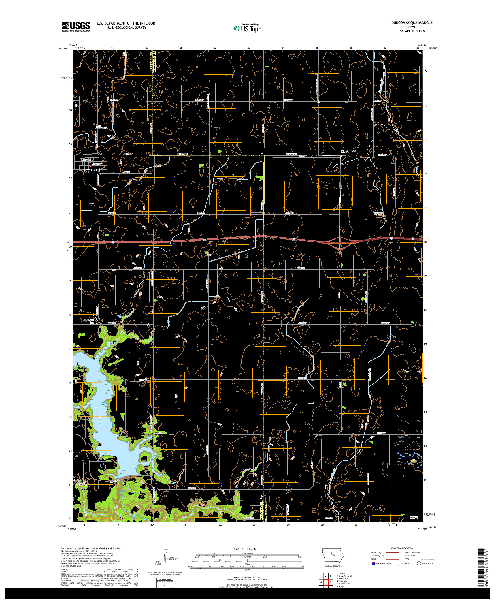 USGS US TOPO 7.5-MINUTE MAP FOR DUNCOMBE, IA 2018