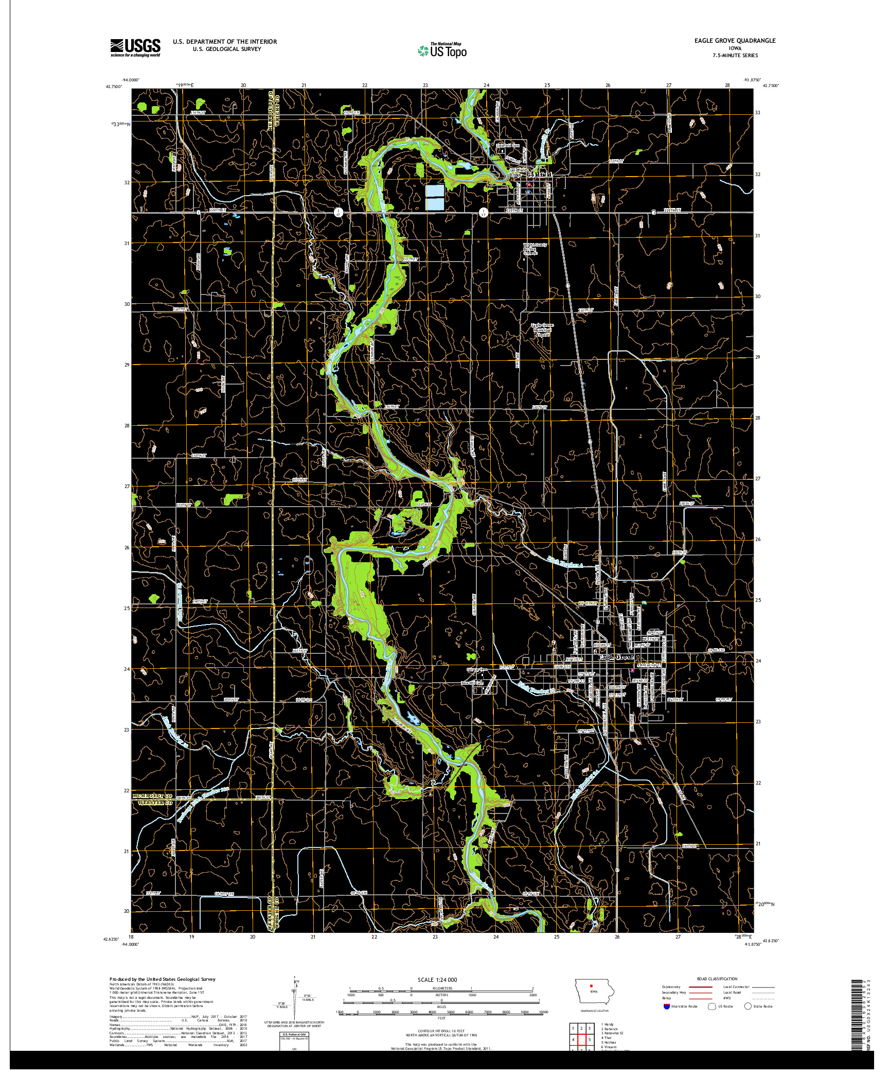 USGS US TOPO 7.5-MINUTE MAP FOR EAGLE GROVE, IA 2018
