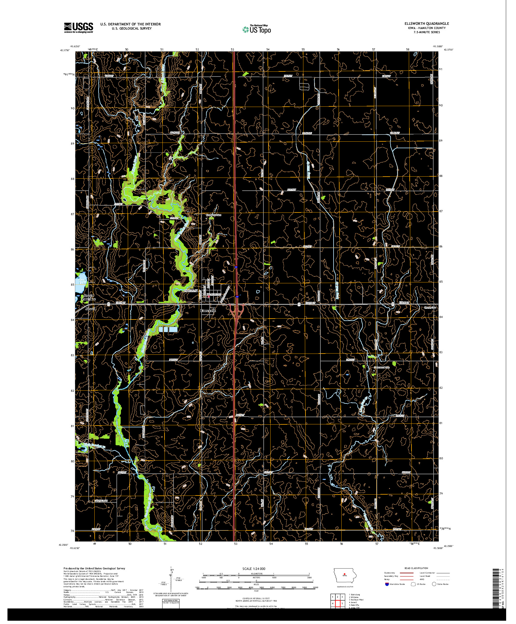 USGS US TOPO 7.5-MINUTE MAP FOR ELLSWORTH, IA 2018