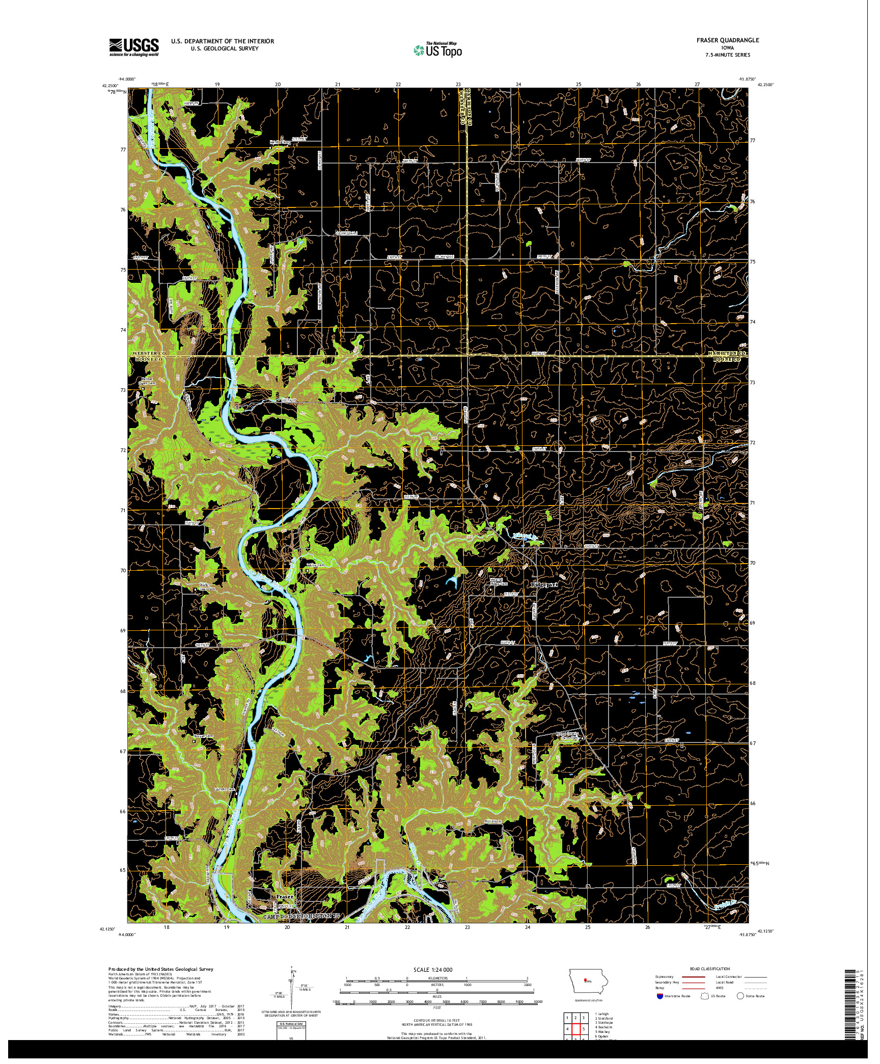 USGS US TOPO 7.5-MINUTE MAP FOR FRASER, IA 2018