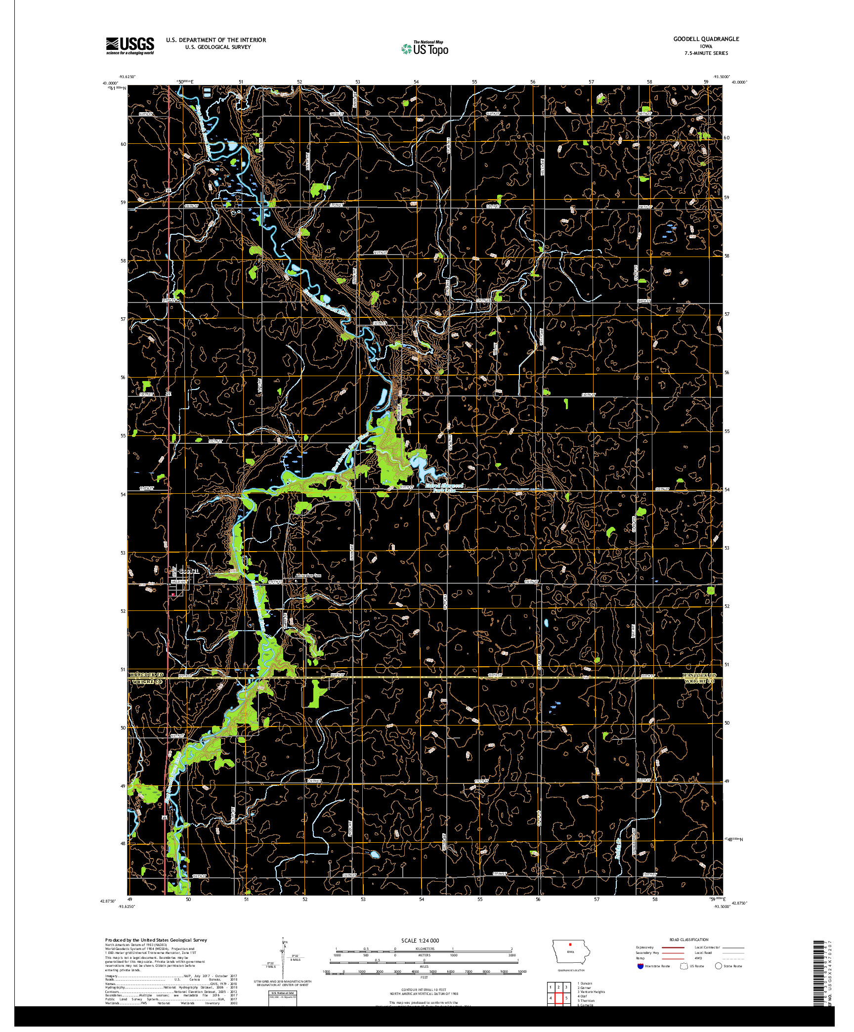 USGS US TOPO 7.5-MINUTE MAP FOR GOODELL, IA 2018