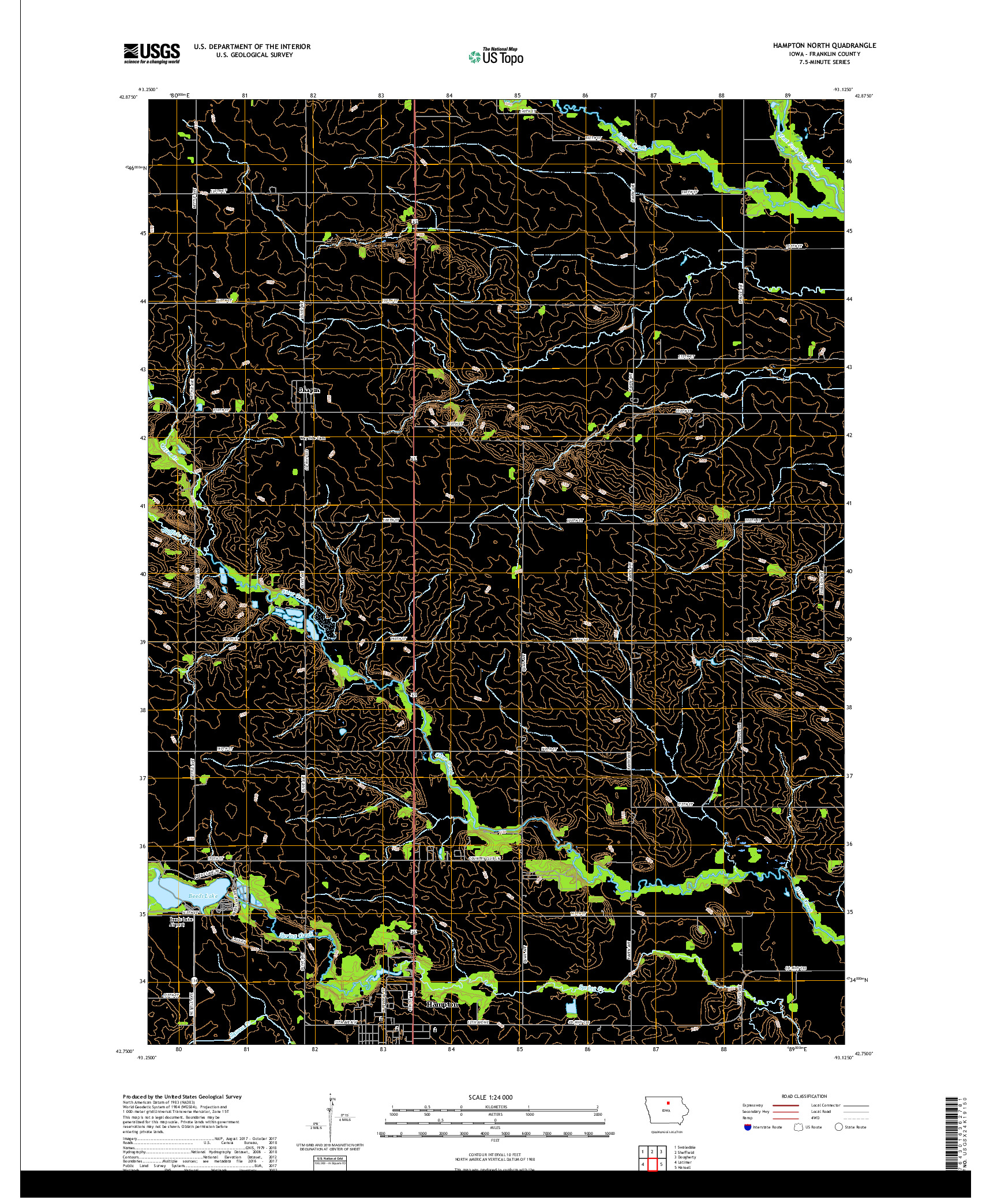 USGS US TOPO 7.5-MINUTE MAP FOR HAMPTON NORTH, IA 2018