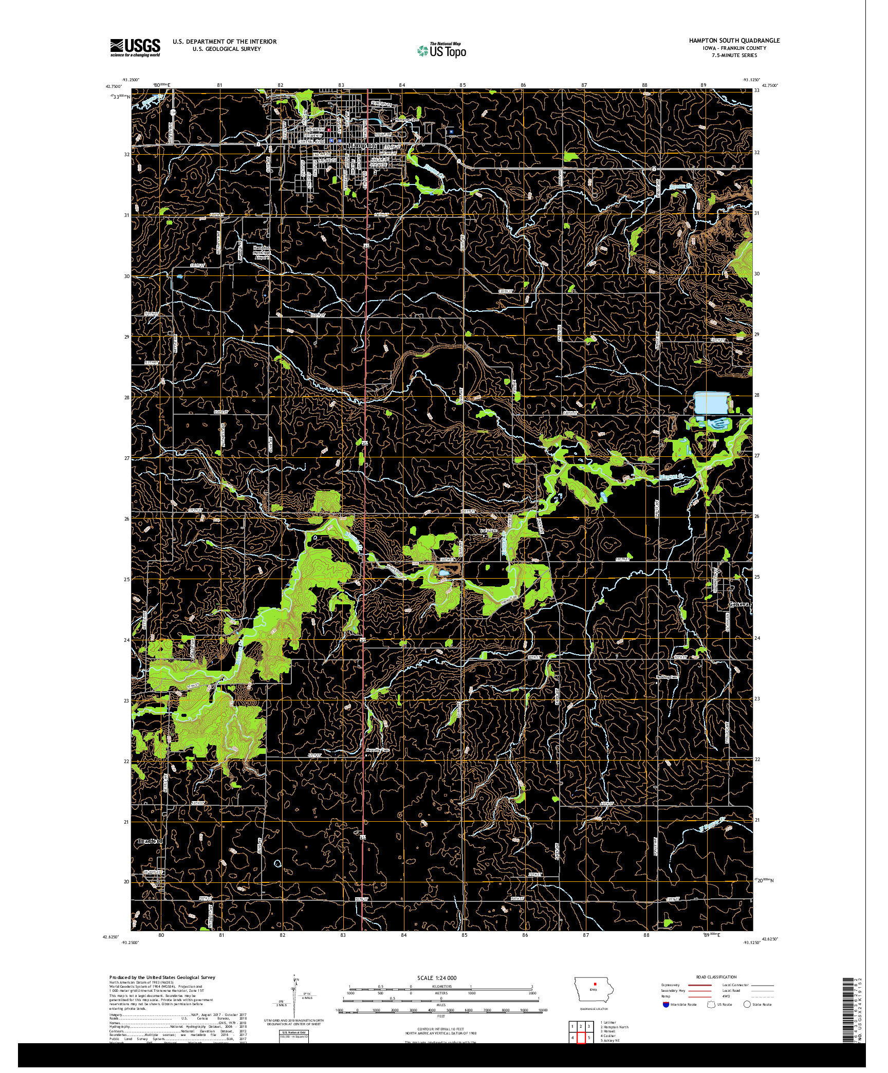 USGS US TOPO 7.5-MINUTE MAP FOR HAMPTON SOUTH, IA 2018