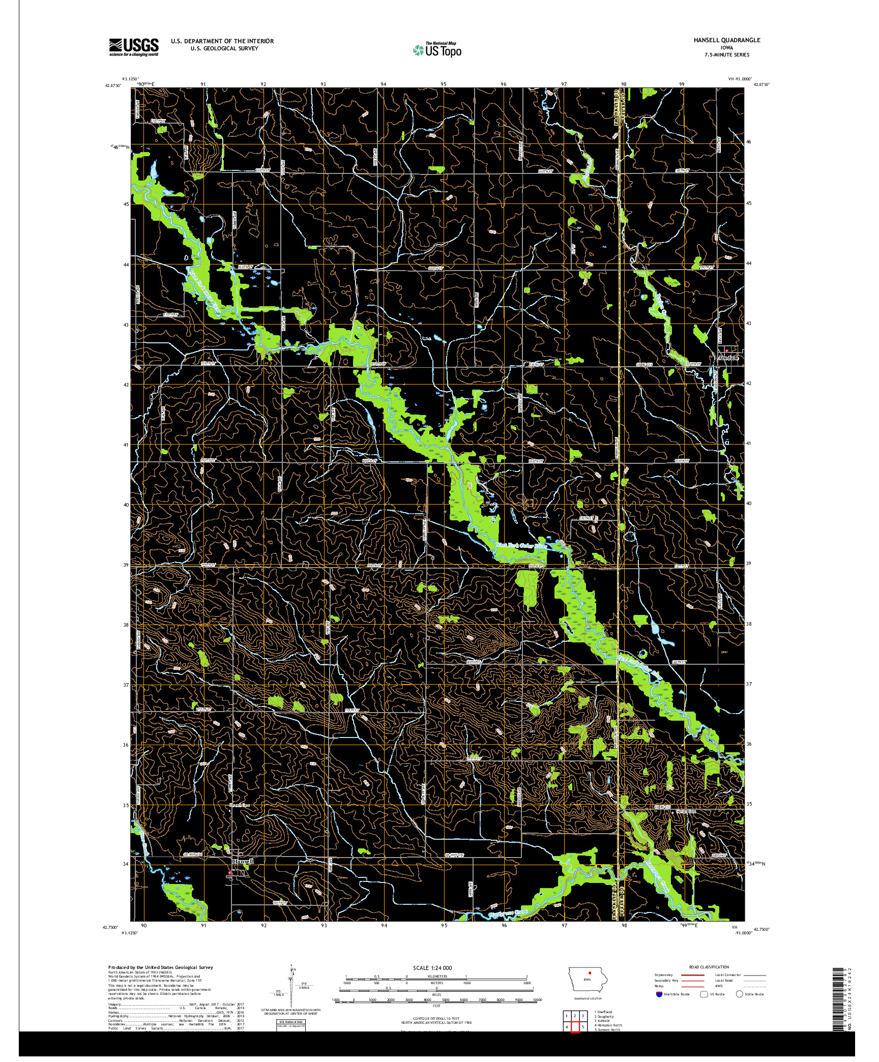 USGS US TOPO 7.5-MINUTE MAP FOR HANSELL, IA 2018