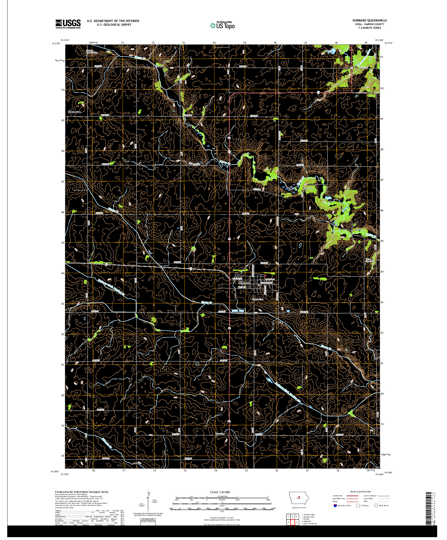 USGS US TOPO 7.5-MINUTE MAP FOR HUBBARD, IA 2018