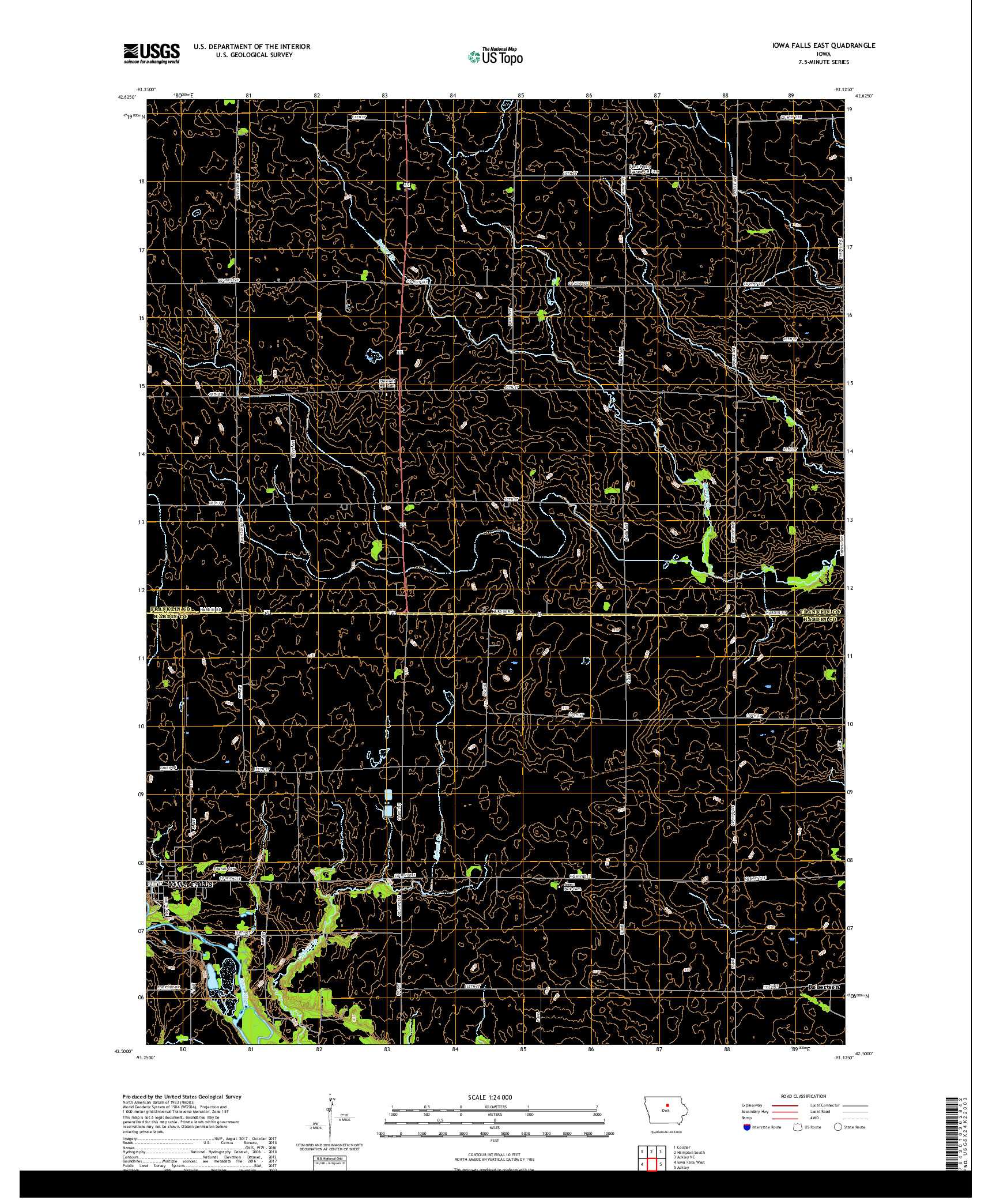 USGS US TOPO 7.5-MINUTE MAP FOR IOWA FALLS EAST, IA 2018