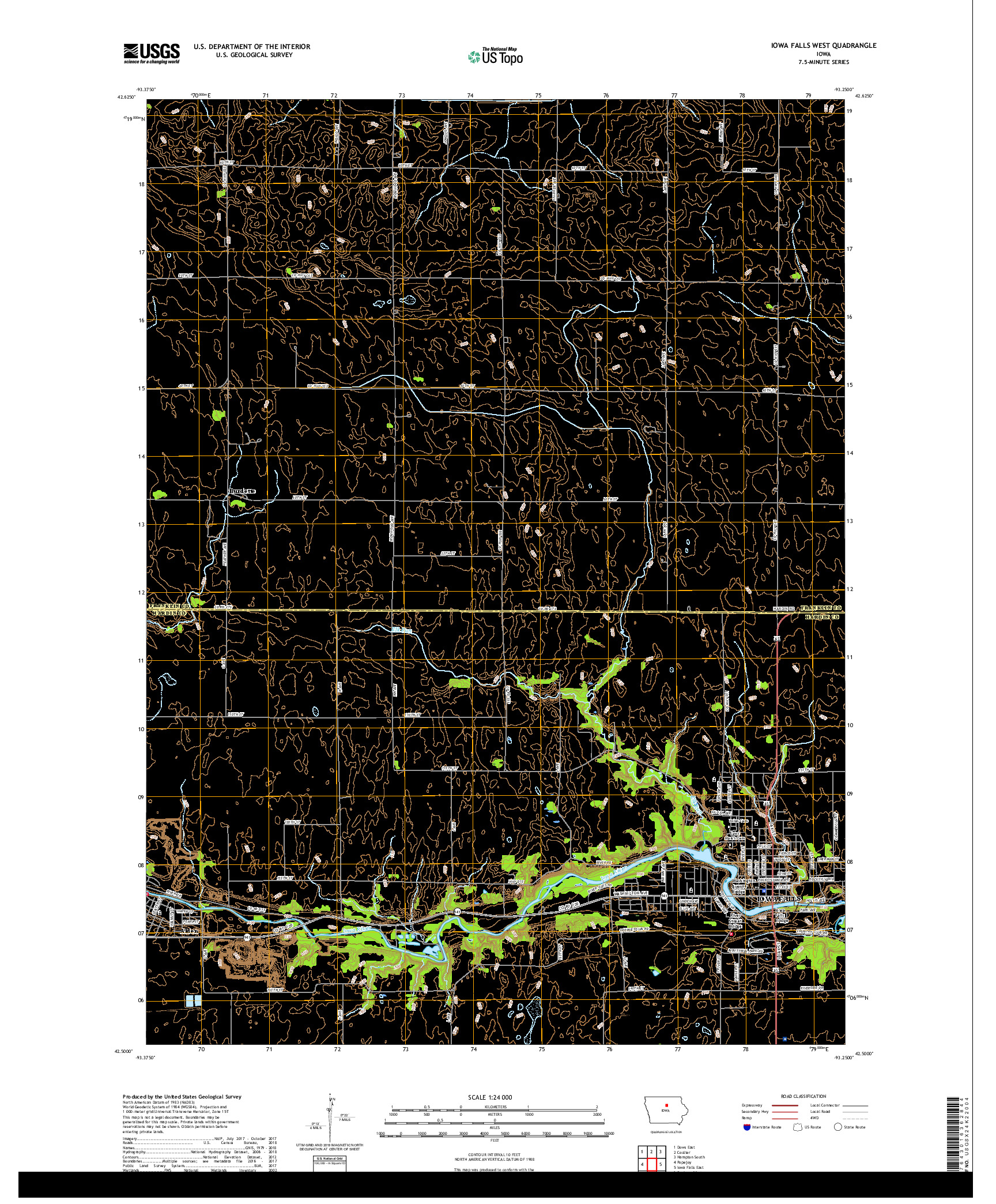 USGS US TOPO 7.5-MINUTE MAP FOR IOWA FALLS WEST, IA 2018