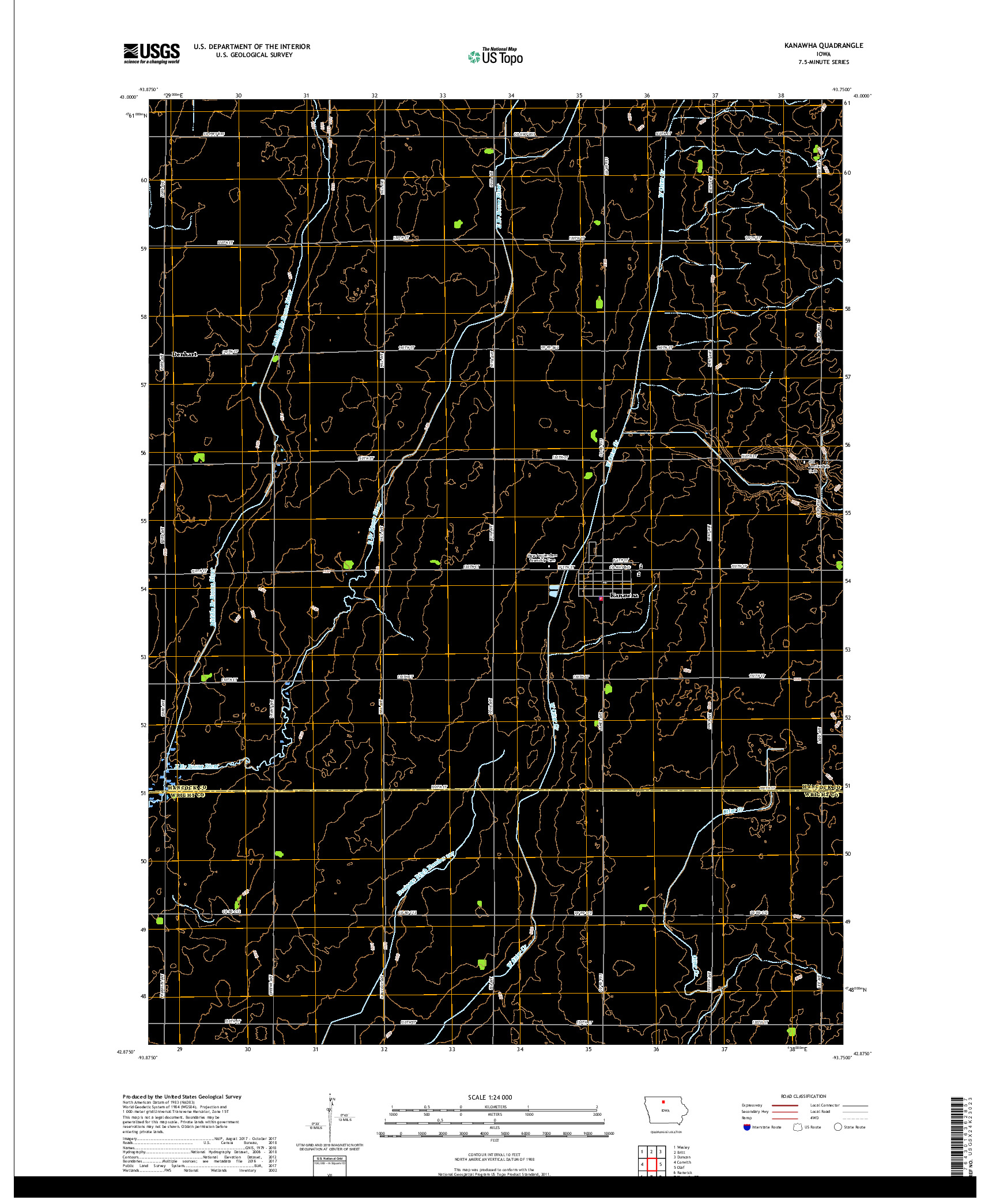 USGS US TOPO 7.5-MINUTE MAP FOR KANAWHA, IA 2018