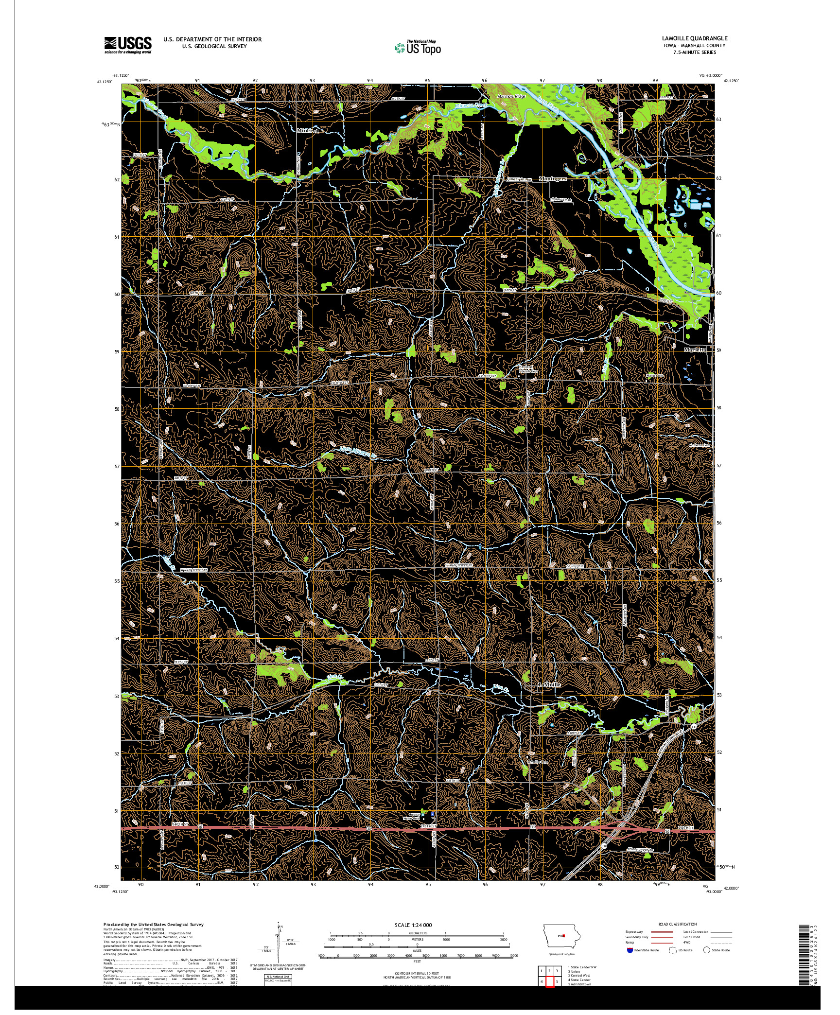 USGS US TOPO 7.5-MINUTE MAP FOR LAMOILLE, IA 2018