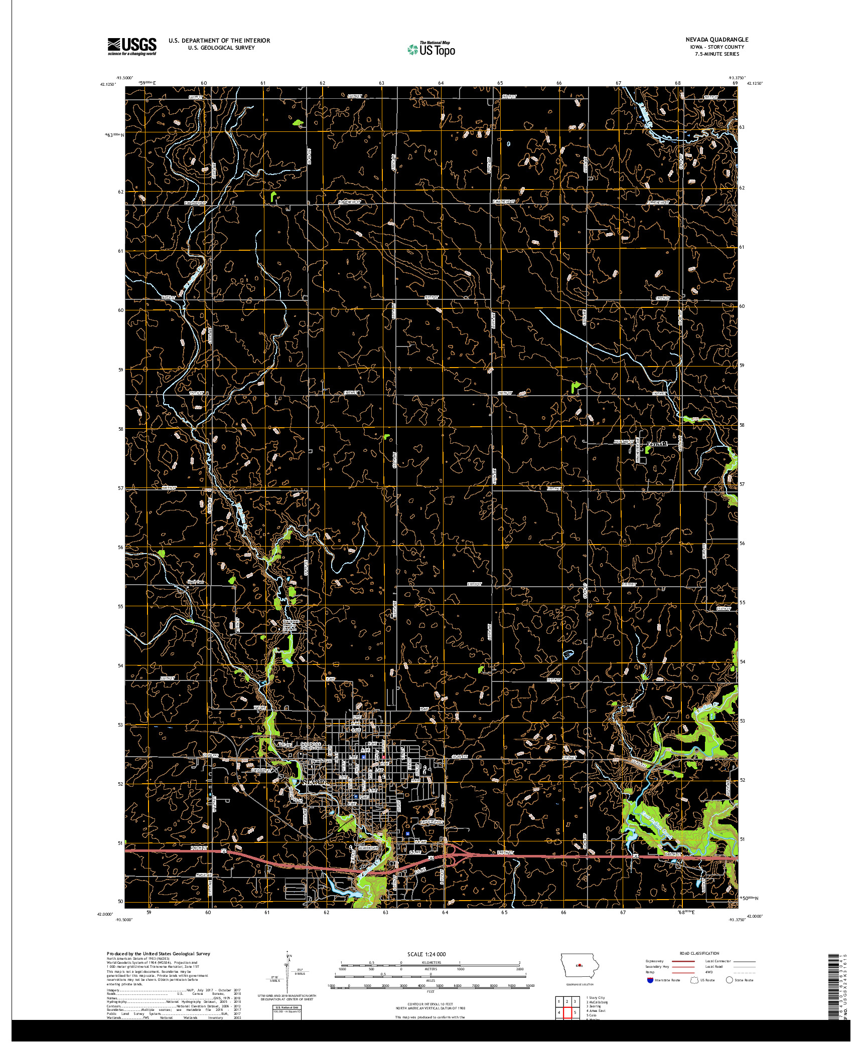 USGS US TOPO 7.5-MINUTE MAP FOR NEVADA, IA 2018