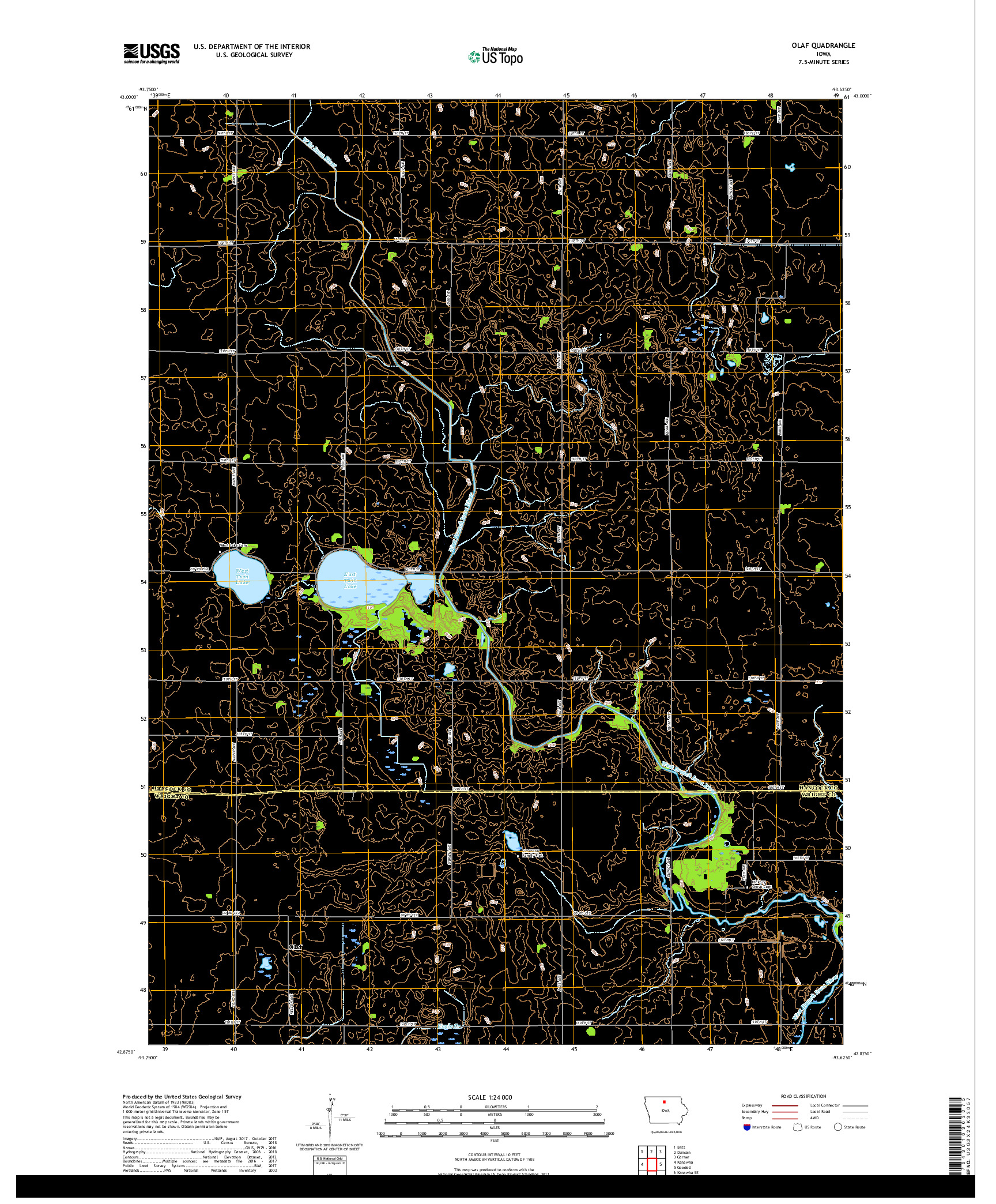 USGS US TOPO 7.5-MINUTE MAP FOR OLAF, IA 2018