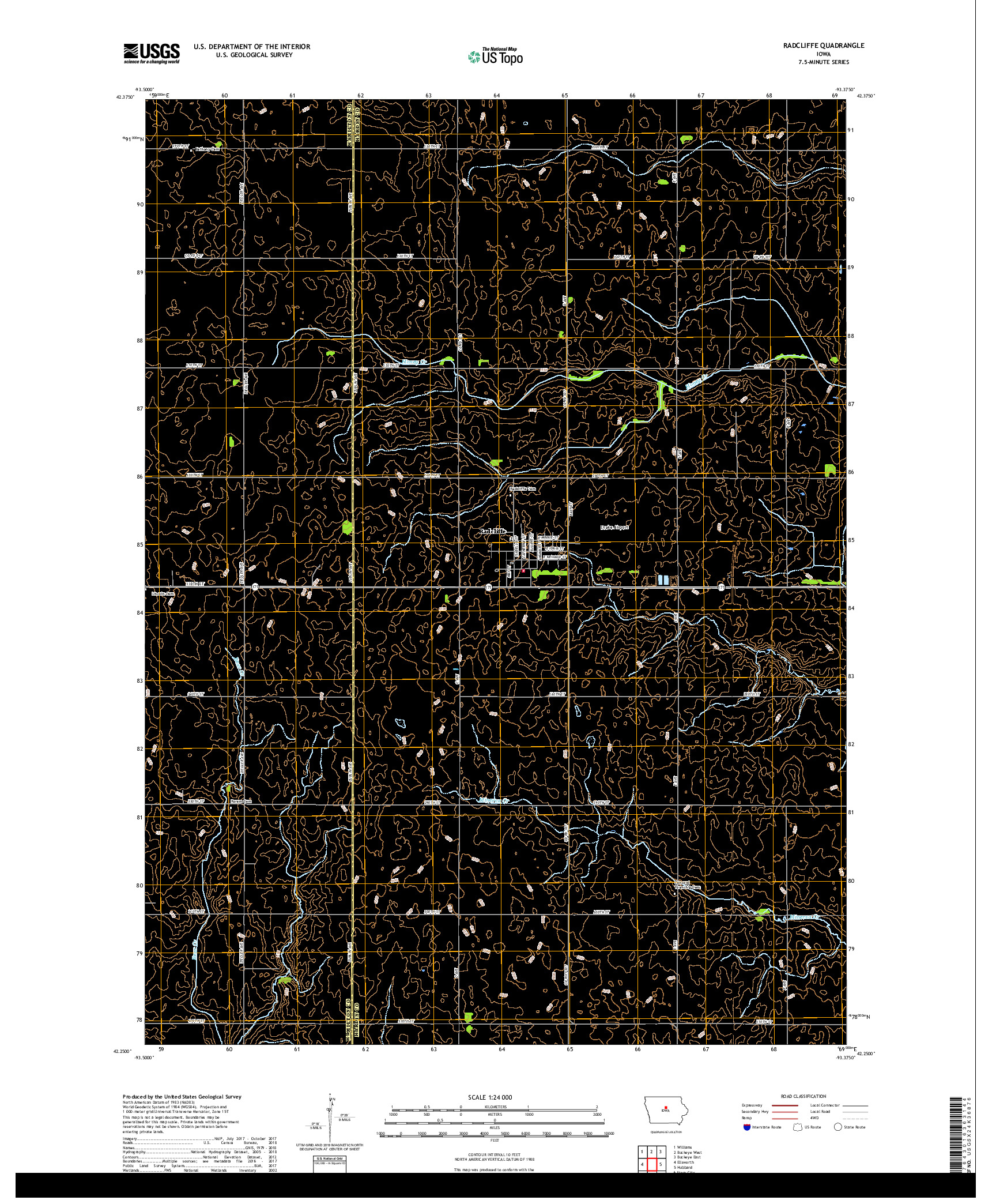 USGS US TOPO 7.5-MINUTE MAP FOR RADCLIFFE, IA 2018