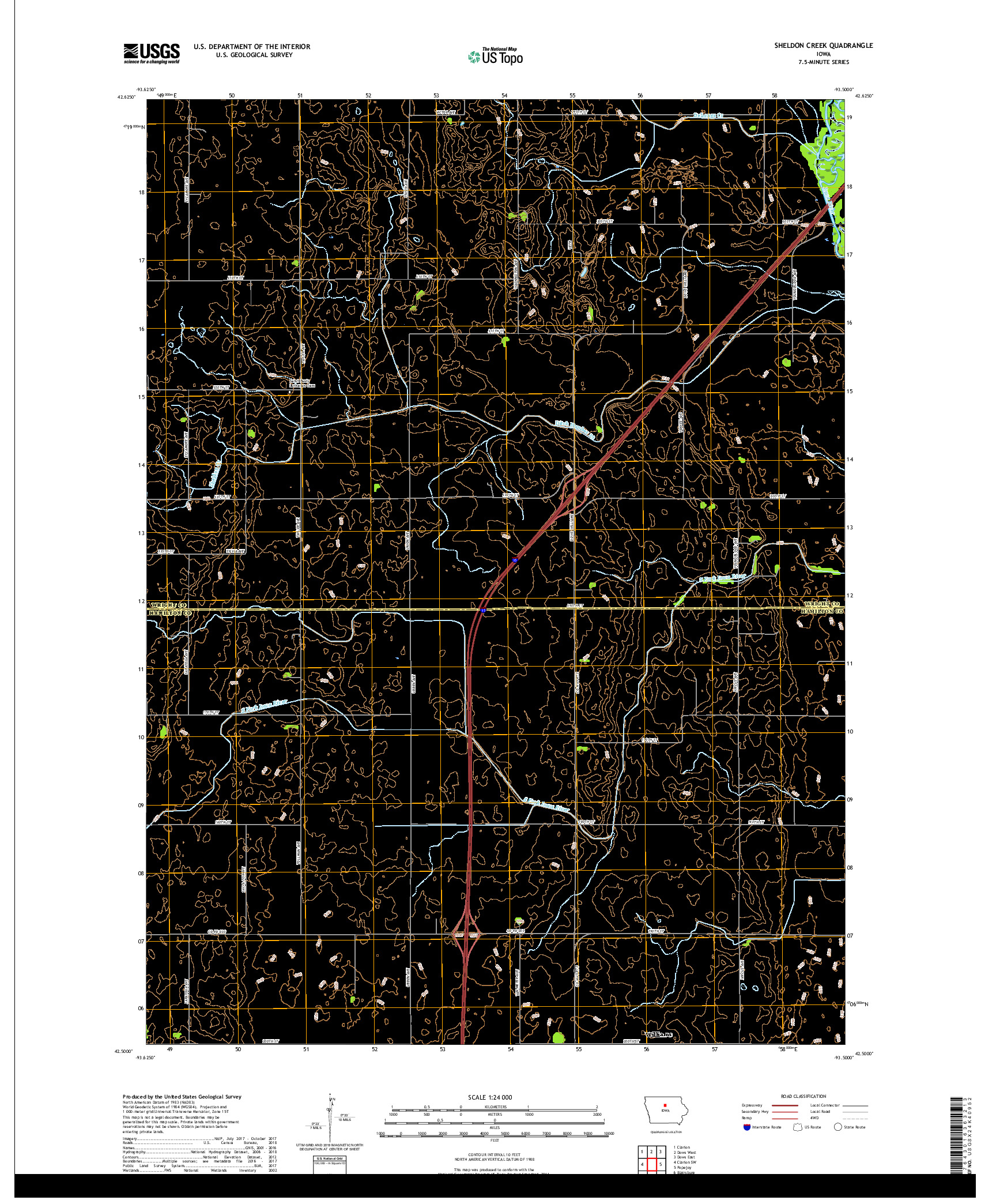 USGS US TOPO 7.5-MINUTE MAP FOR SHELDON CREEK, IA 2018