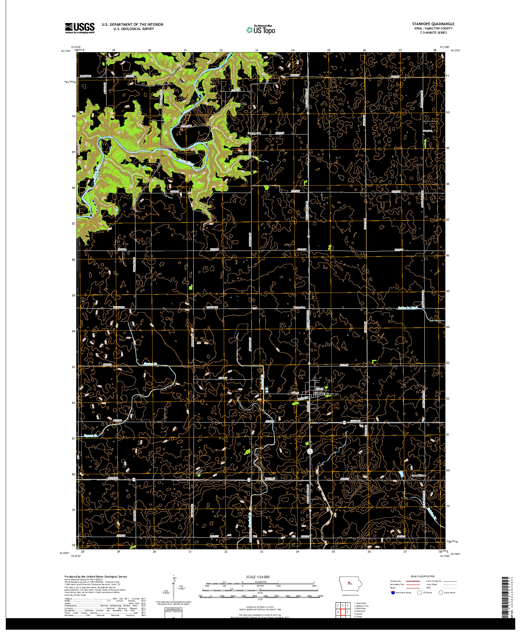 USGS US TOPO 7.5-MINUTE MAP FOR STANHOPE, IA 2018