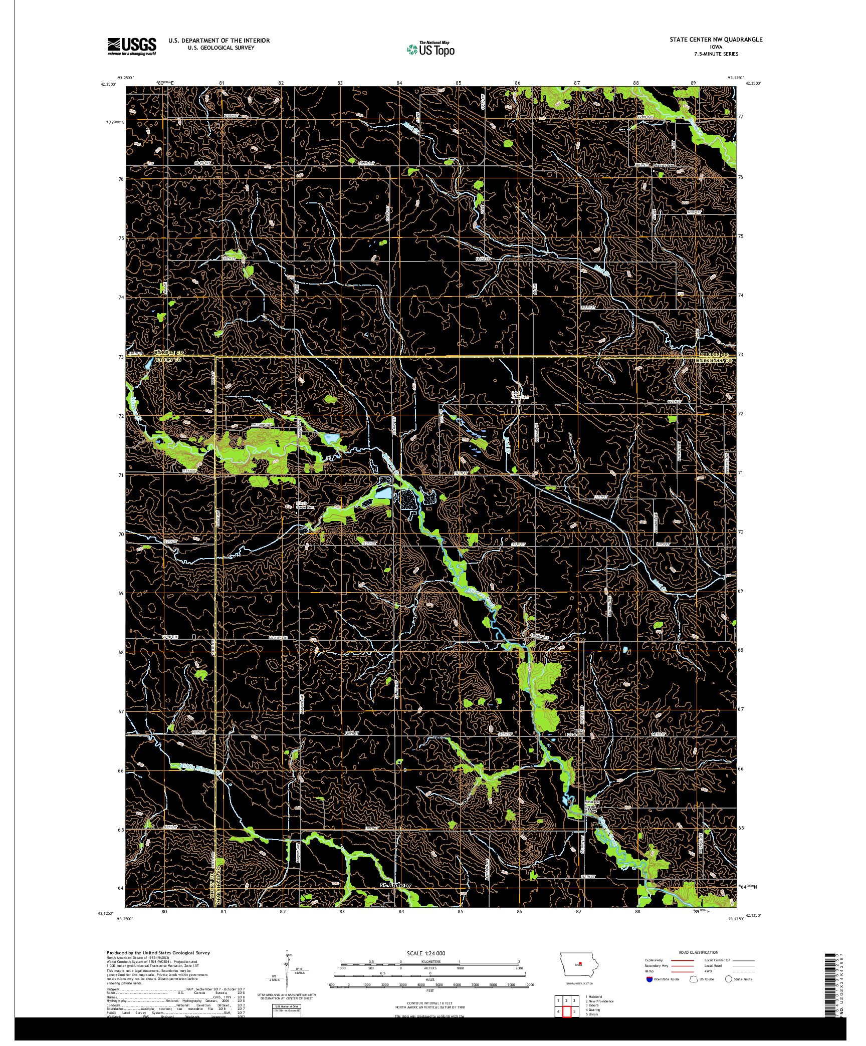 USGS US TOPO 7.5-MINUTE MAP FOR STATE CENTER NW, IA 2018