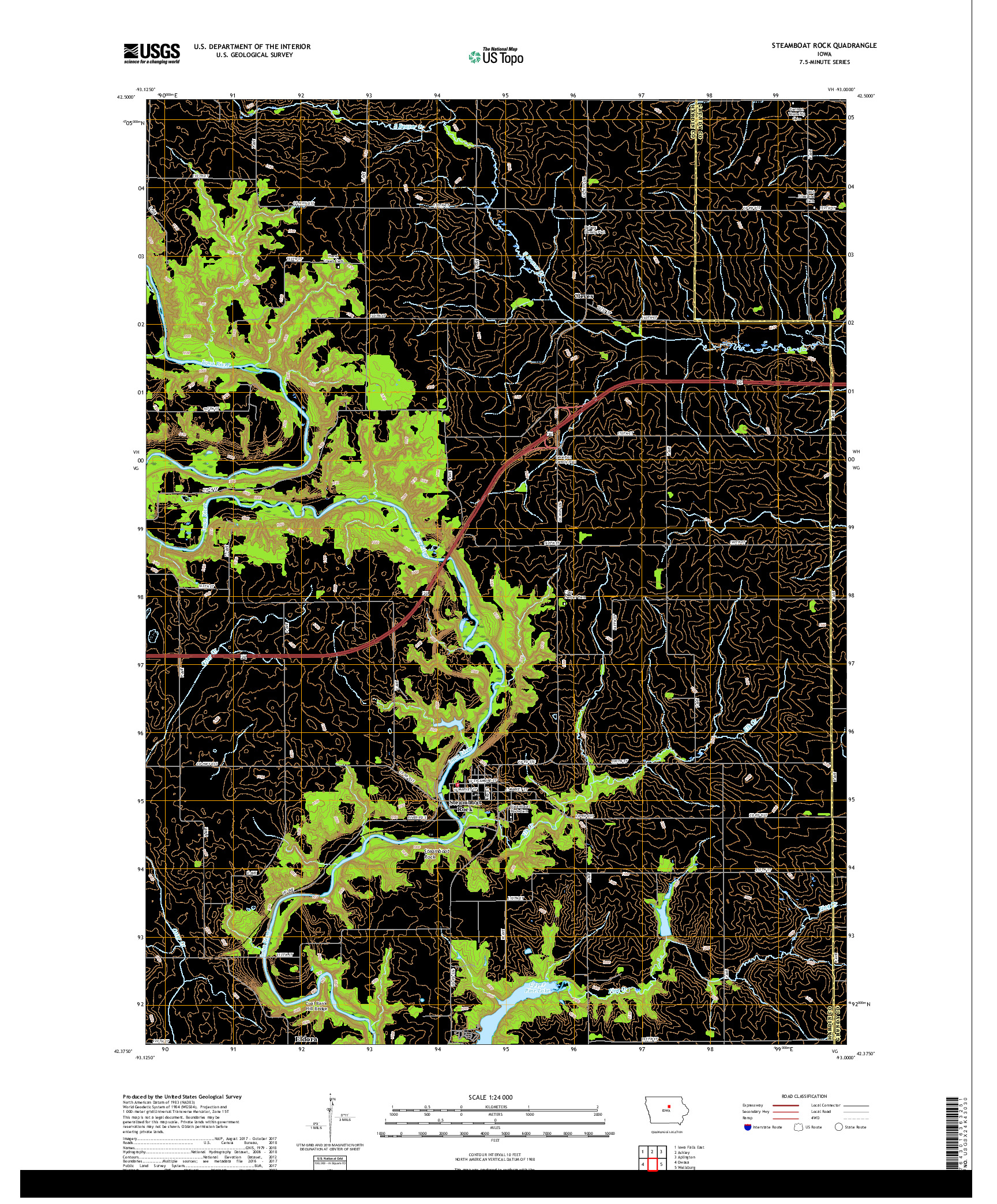 USGS US TOPO 7.5-MINUTE MAP FOR STEAMBOAT ROCK, IA 2018