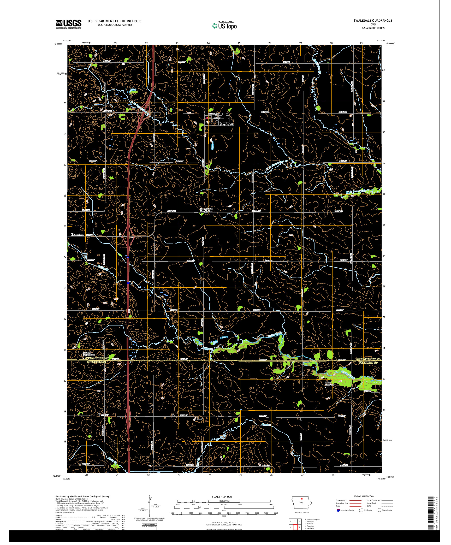 USGS US TOPO 7.5-MINUTE MAP FOR SWALEDALE, IA 2018