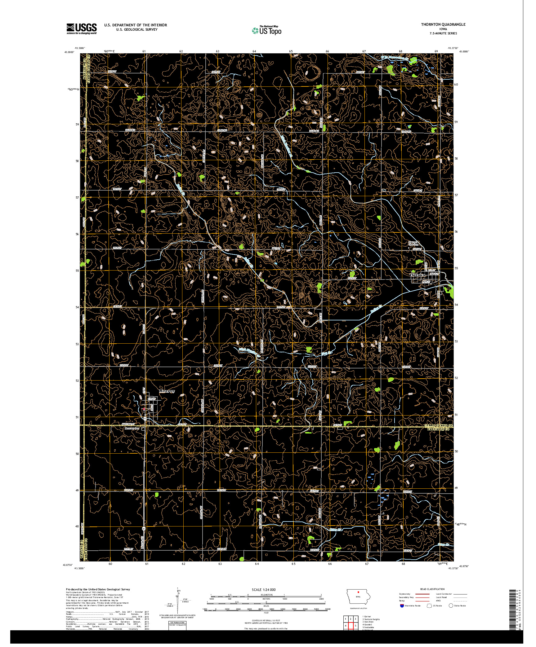 USGS US TOPO 7.5-MINUTE MAP FOR THORNTON, IA 2018