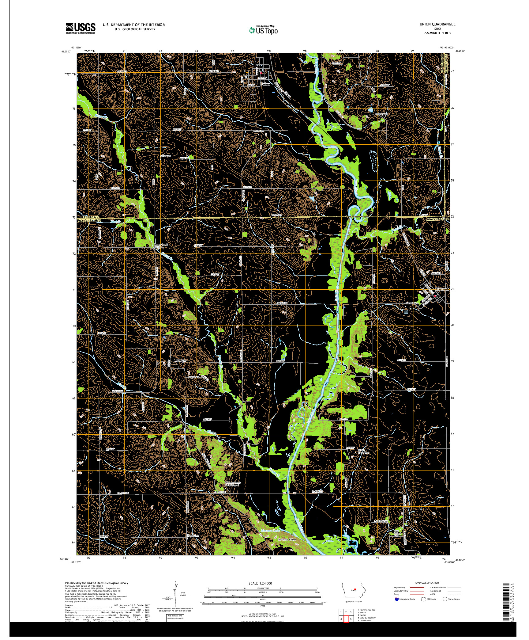 USGS US TOPO 7.5-MINUTE MAP FOR UNION, IA 2018