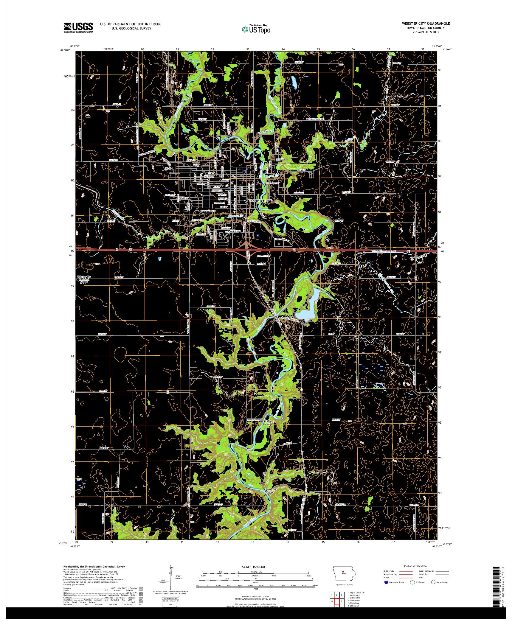 USGS US TOPO 7.5-MINUTE MAP FOR WEBSTER CITY, IA 2018