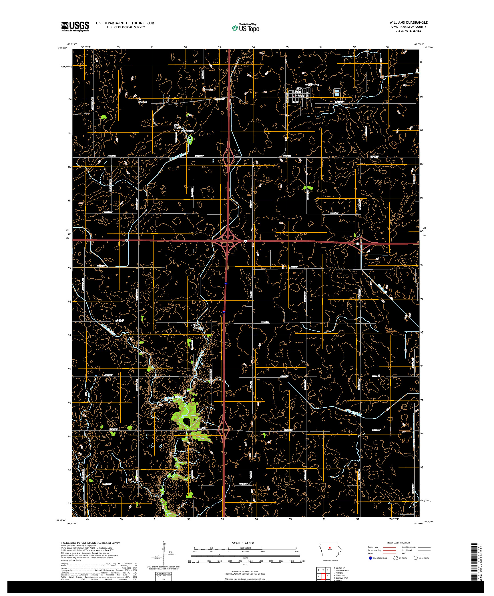 USGS US TOPO 7.5-MINUTE MAP FOR WILLIAMS, IA 2018