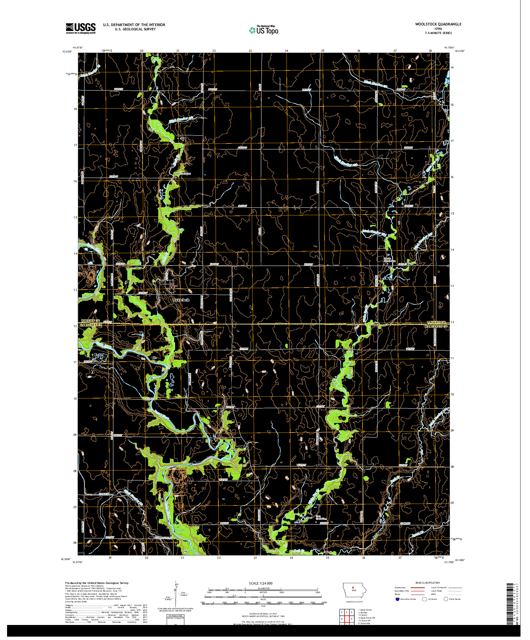 USGS US TOPO 7.5-MINUTE MAP FOR WOOLSTOCK, IA 2018