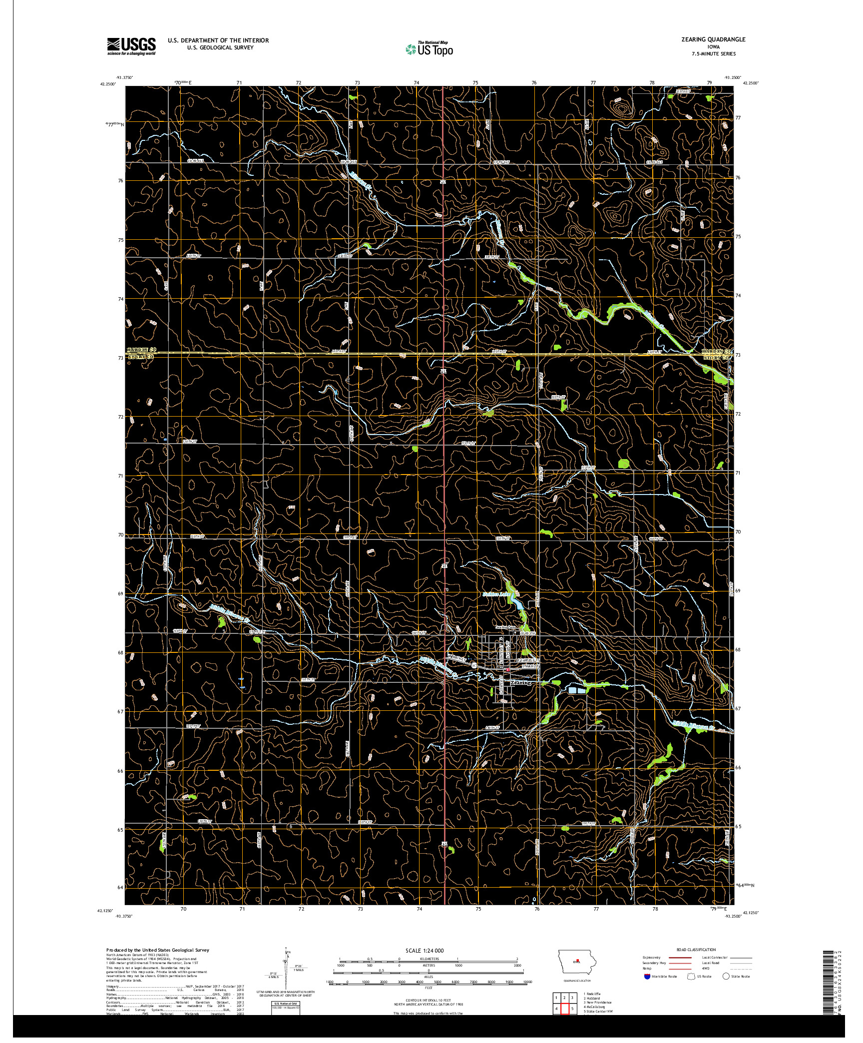 USGS US TOPO 7.5-MINUTE MAP FOR ZEARING, IA 2018