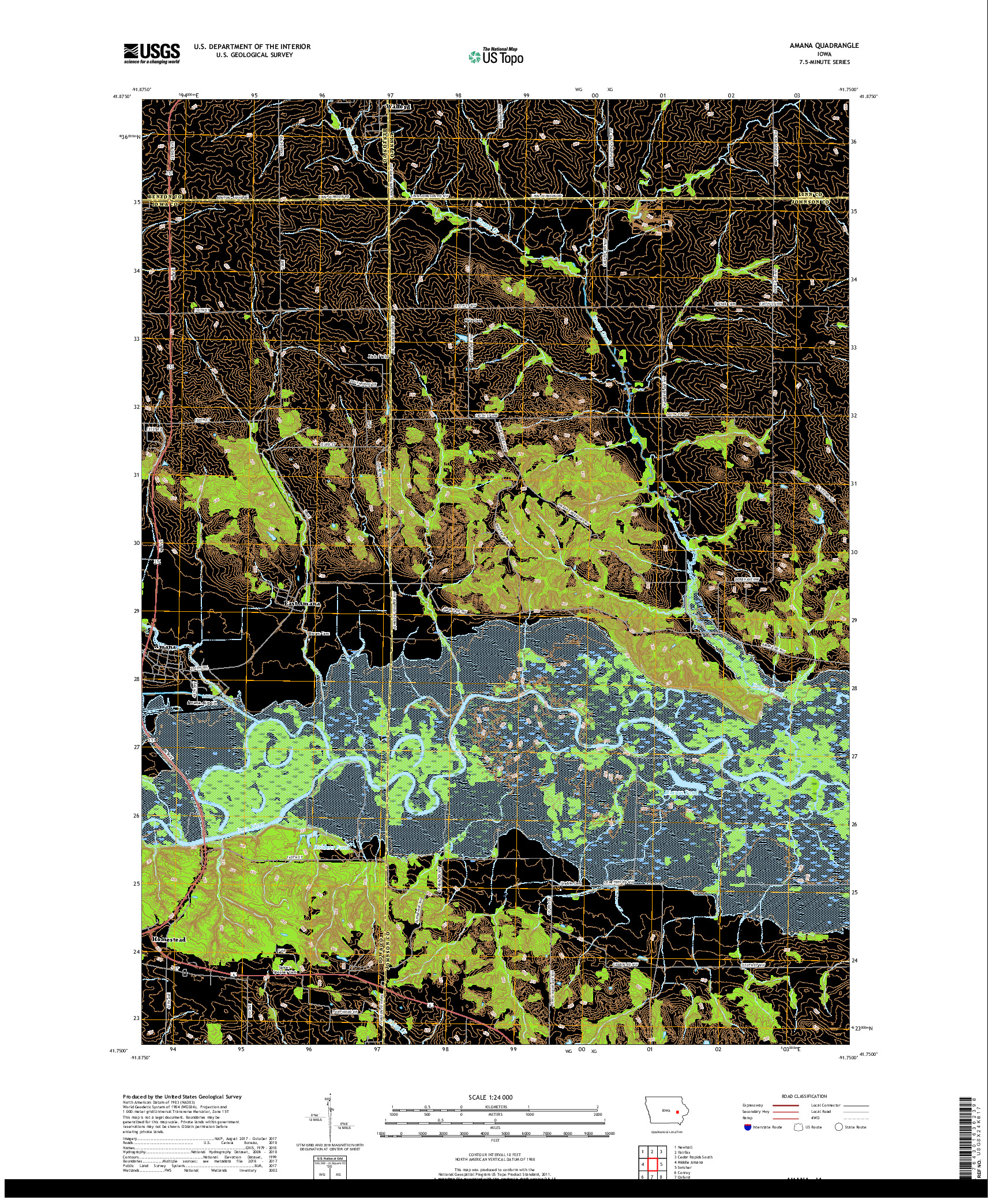 USGS US TOPO 7.5-MINUTE MAP FOR AMANA, IA 2018