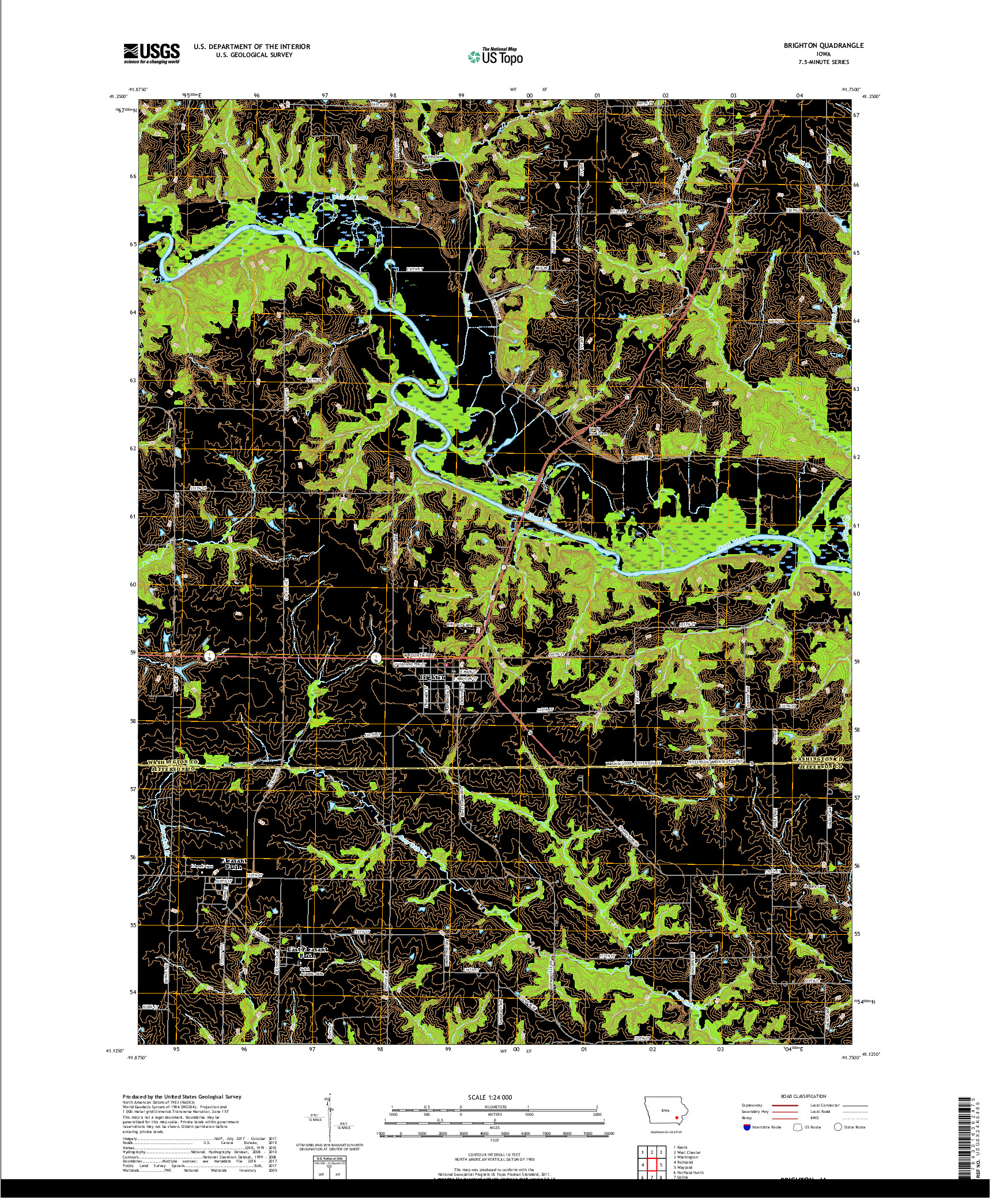 USGS US TOPO 7.5-MINUTE MAP FOR BRIGHTON, IA 2018