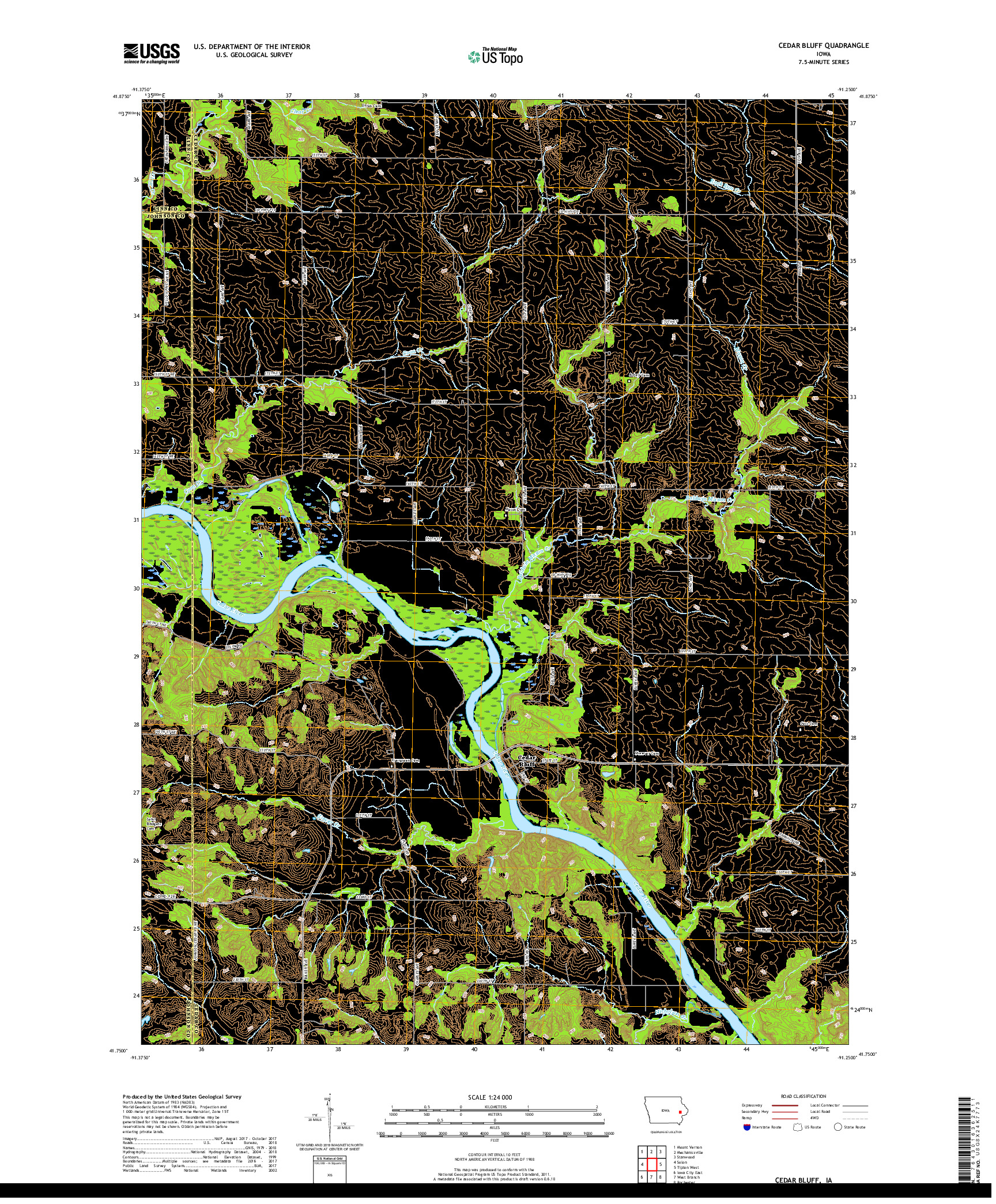 USGS US TOPO 7.5-MINUTE MAP FOR CEDAR BLUFF, IA 2018