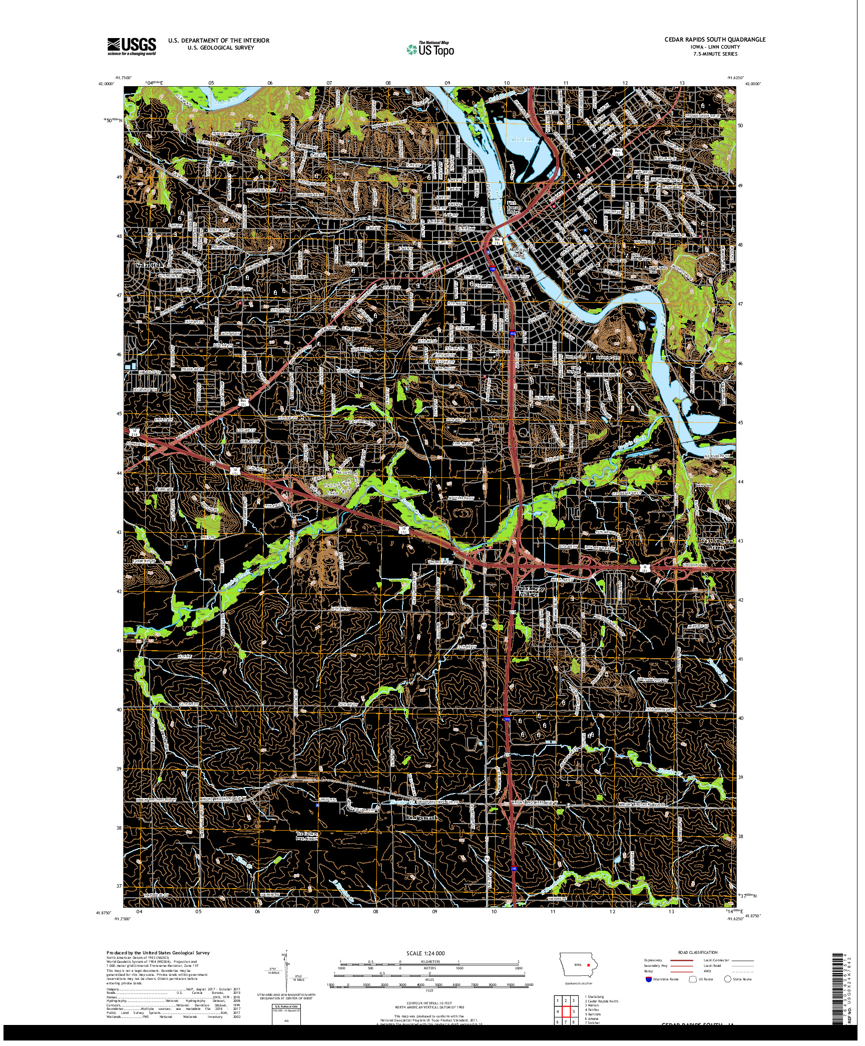 USGS US TOPO 7.5-MINUTE MAP FOR CEDAR RAPIDS SOUTH, IA 2018