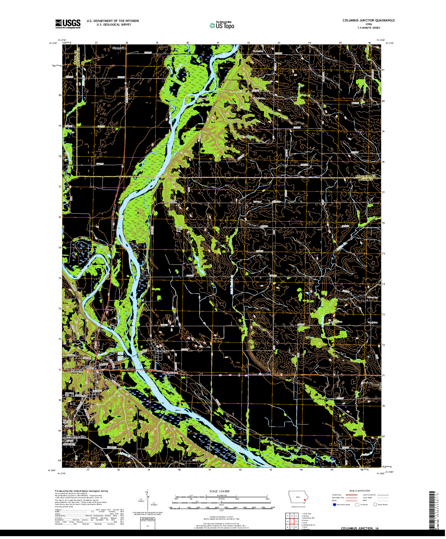 USGS US TOPO 7.5-MINUTE MAP FOR COLUMBUS JUNCTION, IA 2018