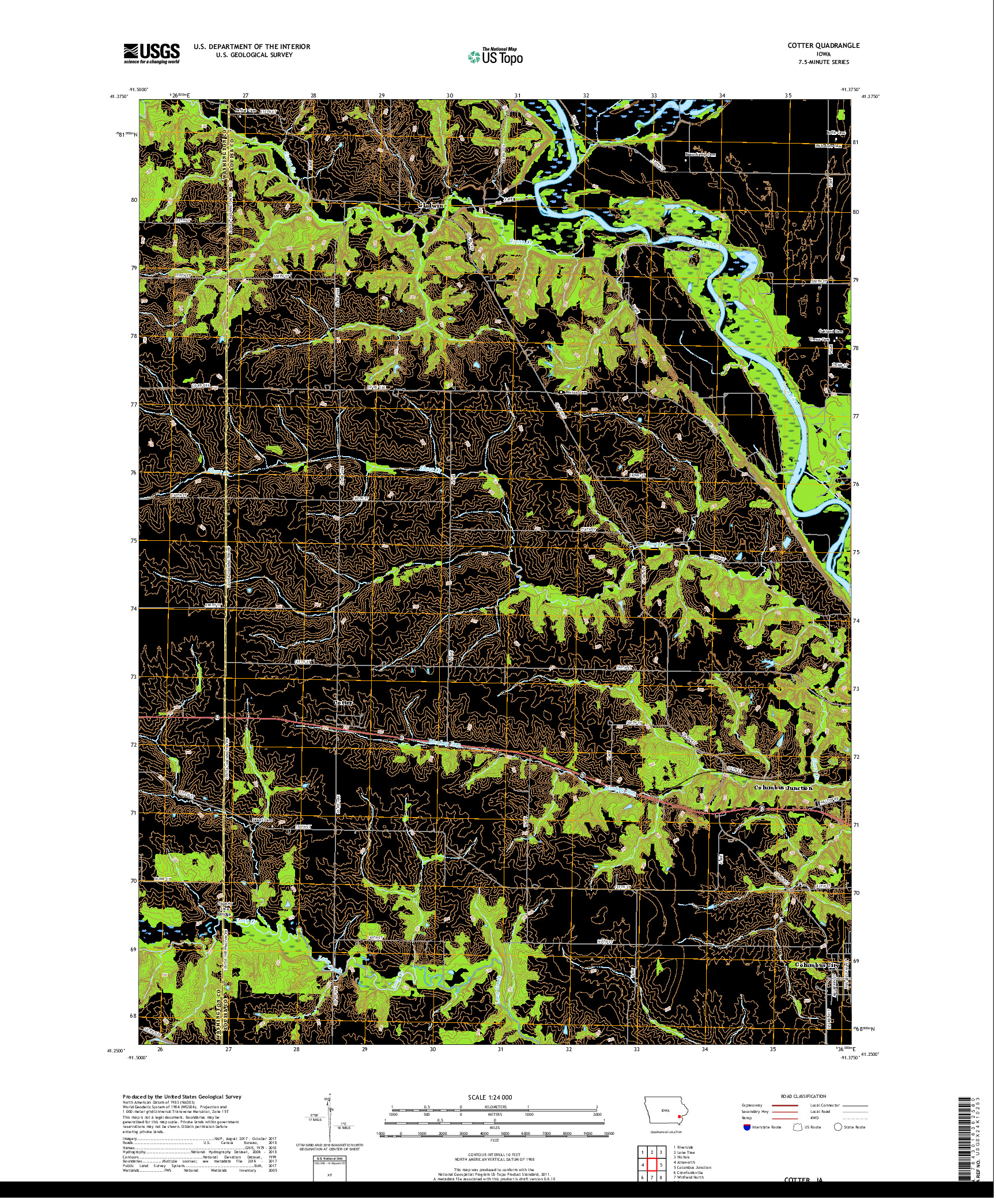 USGS US TOPO 7.5-MINUTE MAP FOR COTTER, IA 2018
