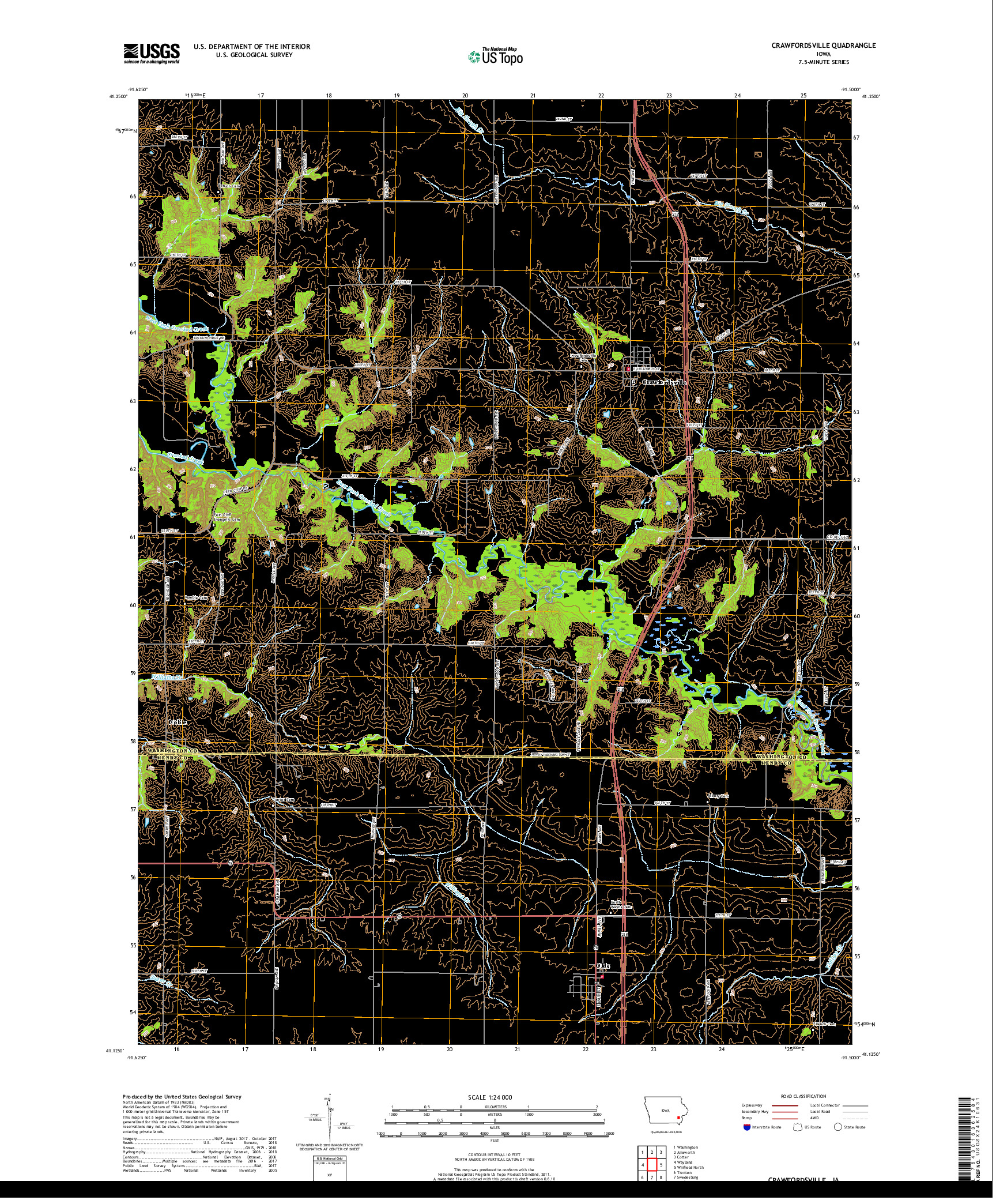 USGS US TOPO 7.5-MINUTE MAP FOR CRAWFORDSVILLE, IA 2018