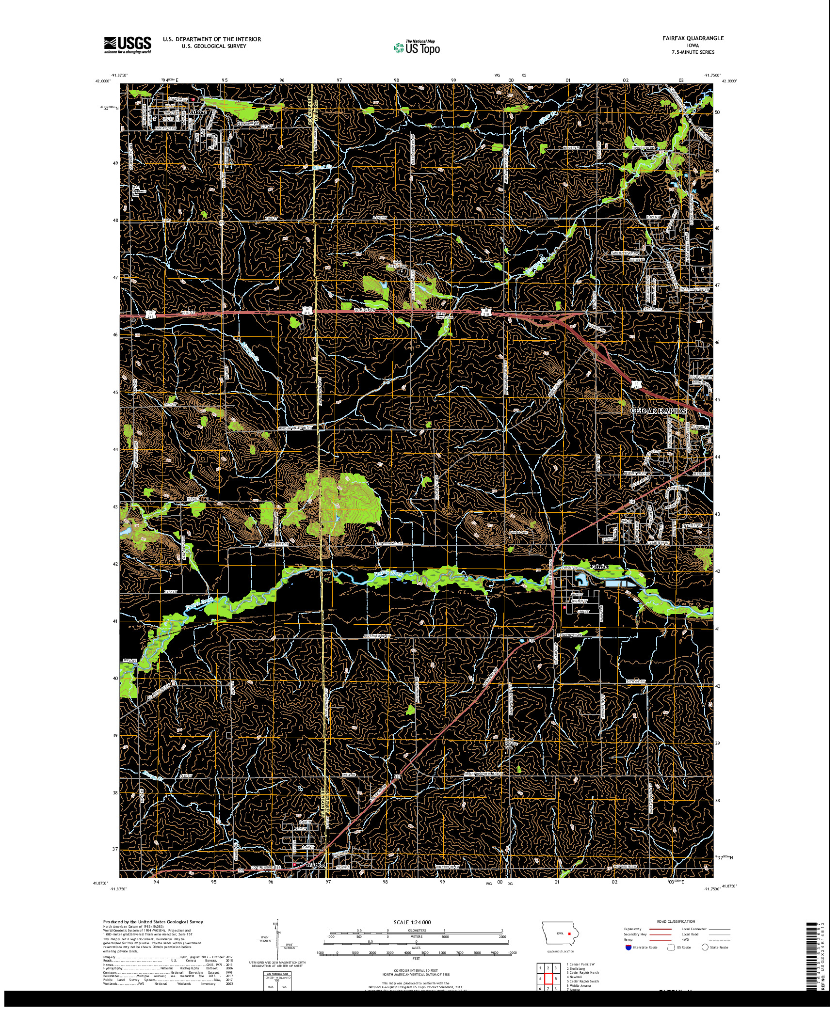 USGS US TOPO 7.5-MINUTE MAP FOR FAIRFAX, IA 2018