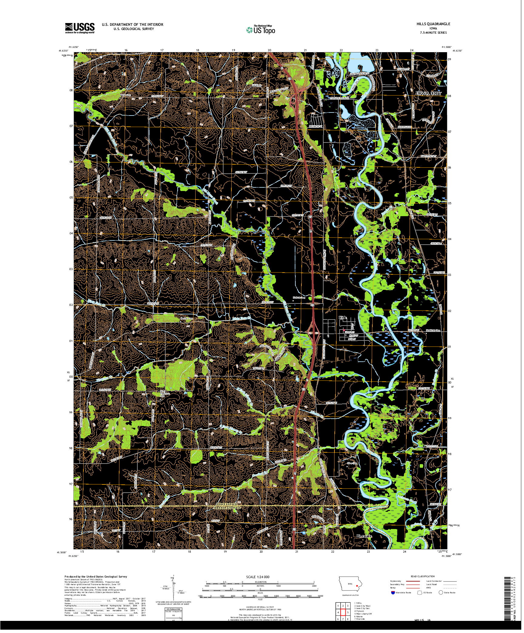 USGS US TOPO 7.5-MINUTE MAP FOR HILLS, IA 2018