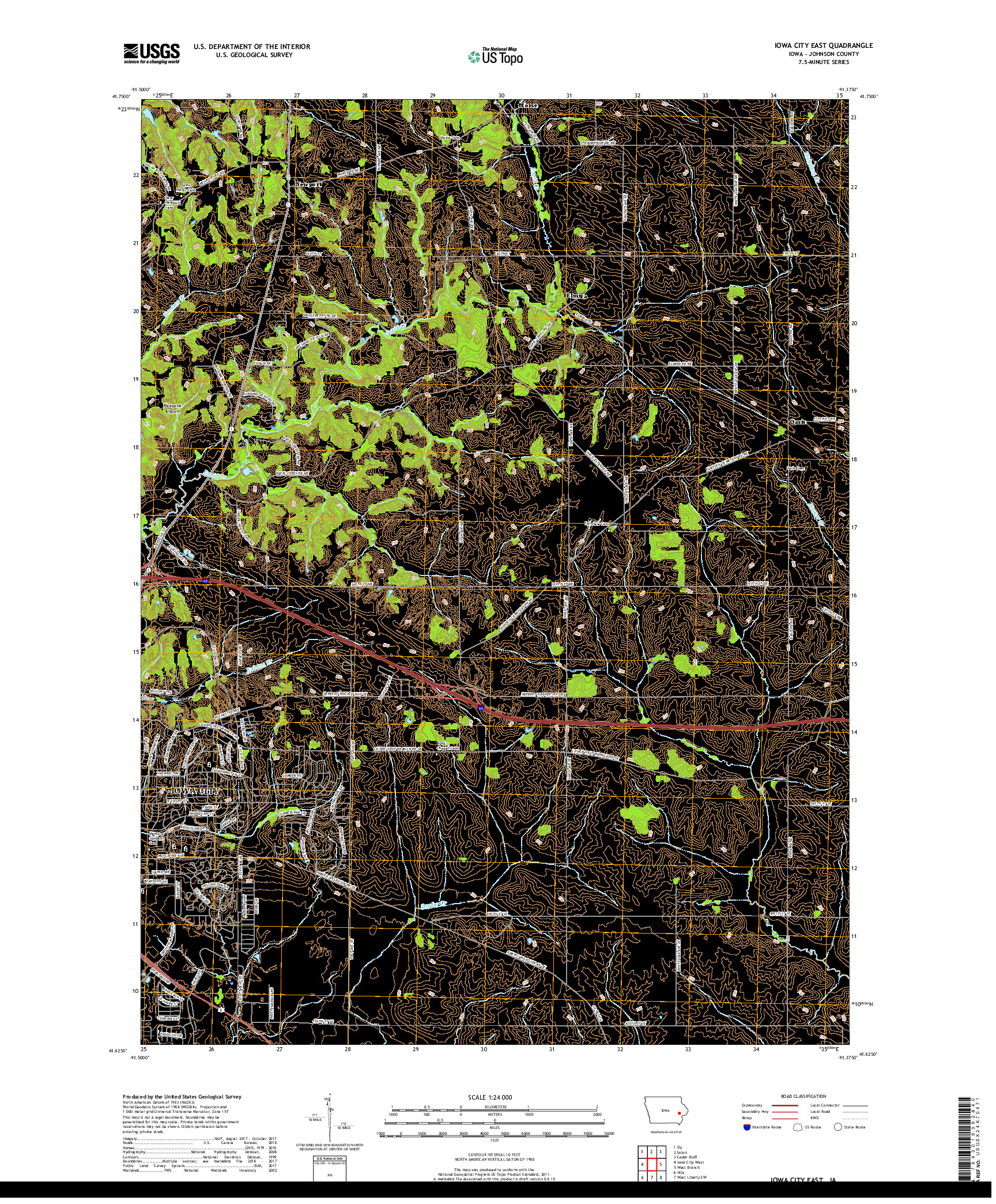 USGS US TOPO 7.5-MINUTE MAP FOR IOWA CITY EAST, IA 2018