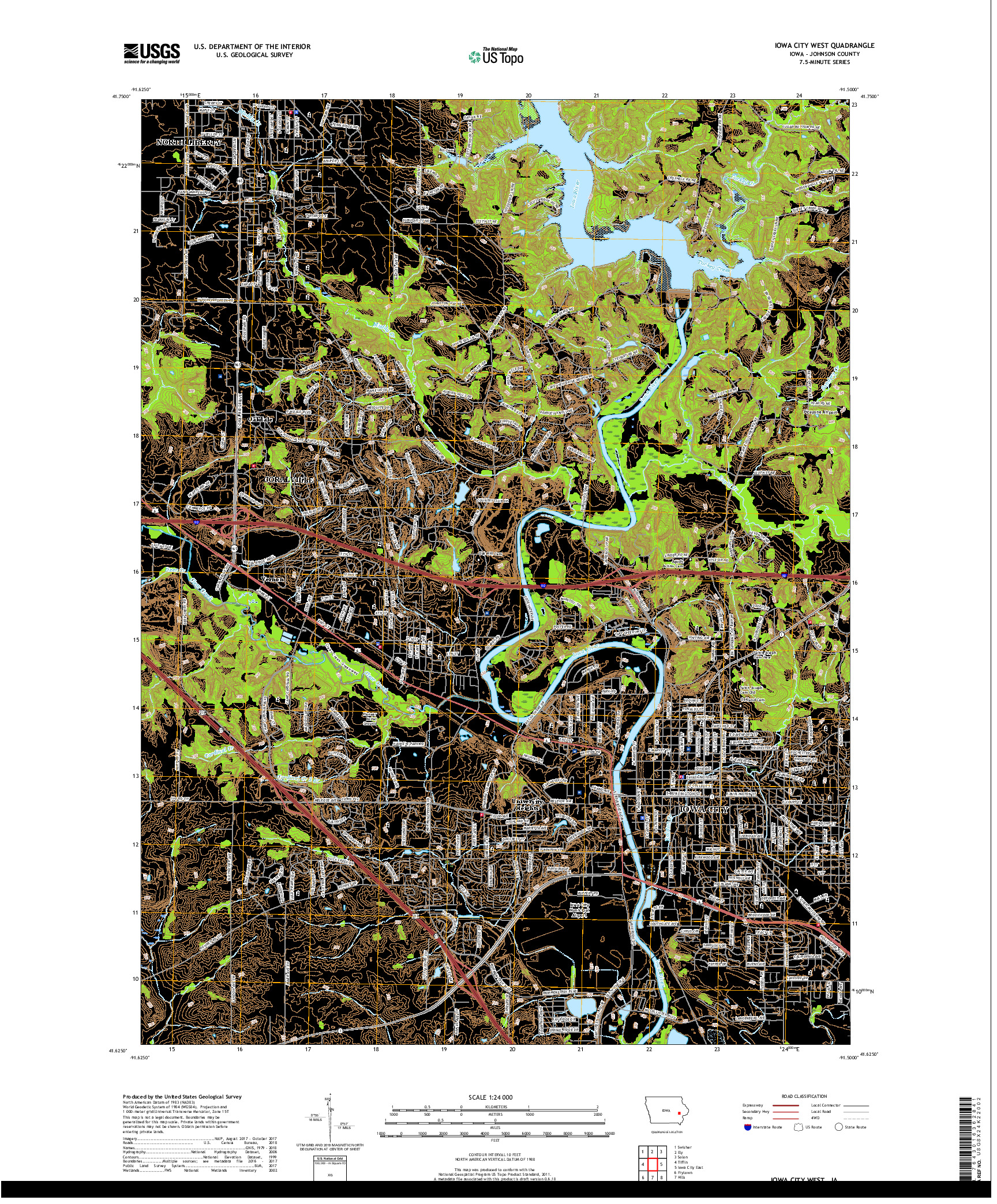 USGS US TOPO 7.5-MINUTE MAP FOR IOWA CITY WEST, IA 2018