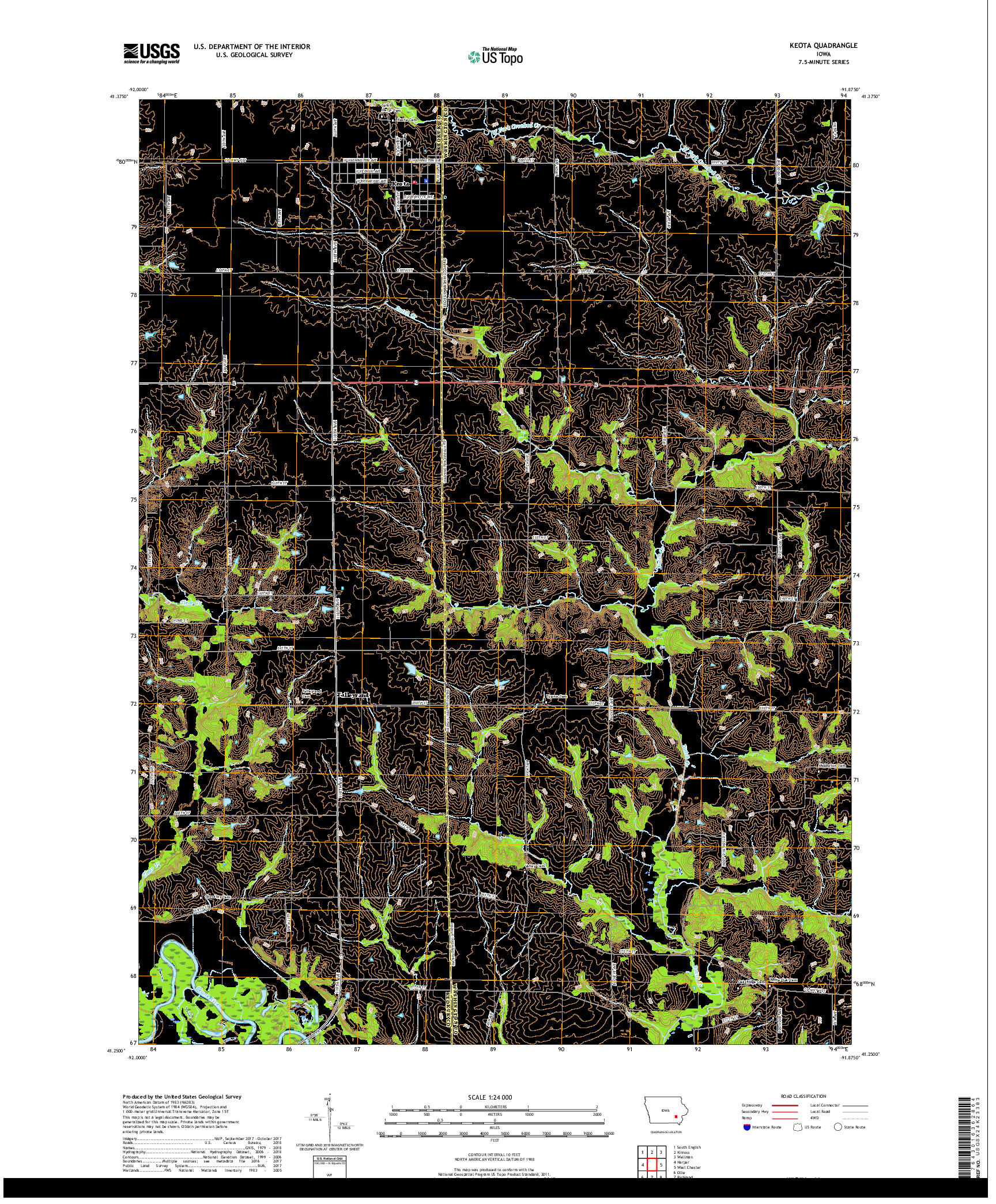 USGS US TOPO 7.5-MINUTE MAP FOR KEOTA, IA 2018