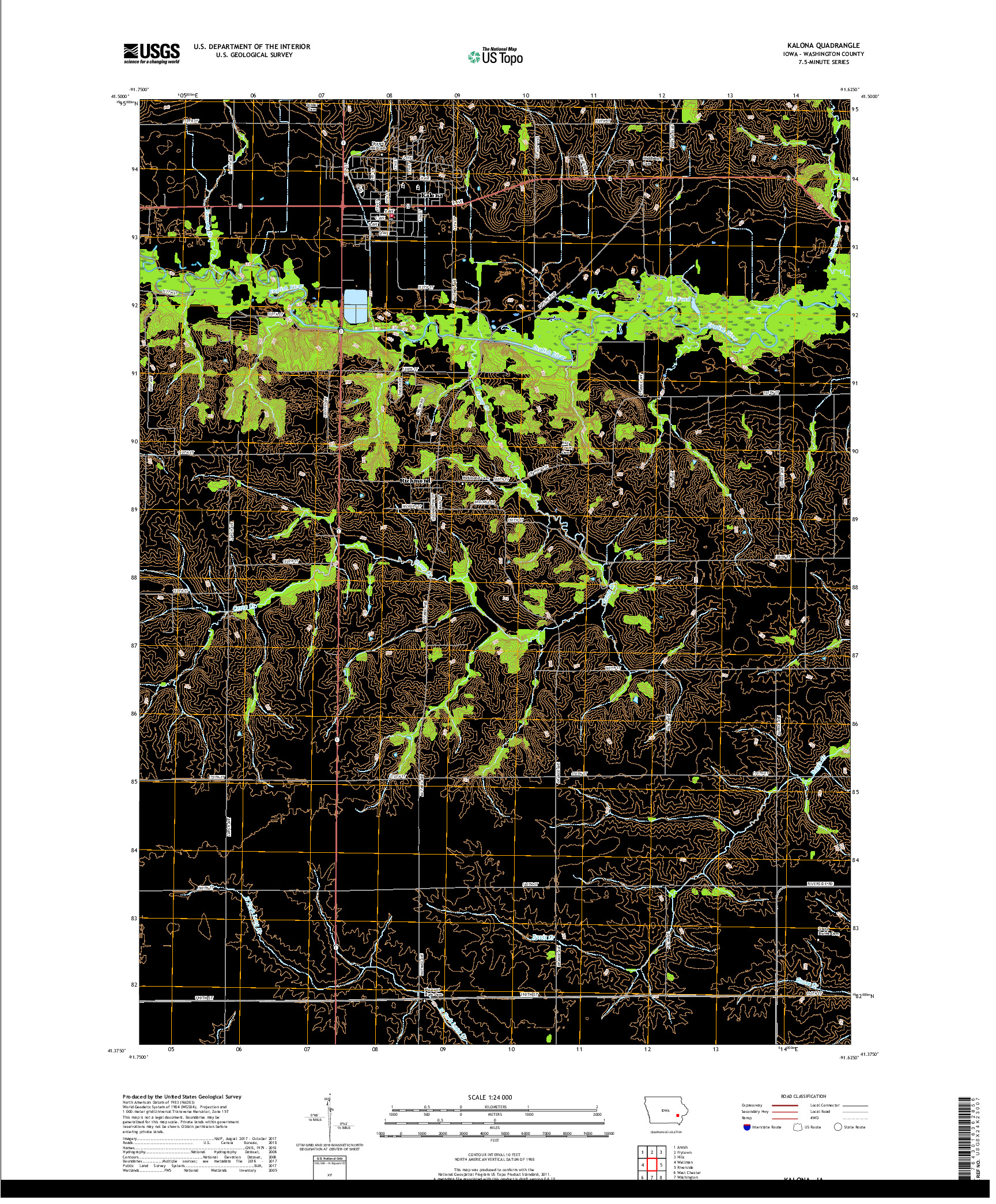 USGS US TOPO 7.5-MINUTE MAP FOR KALONA, IA 2018