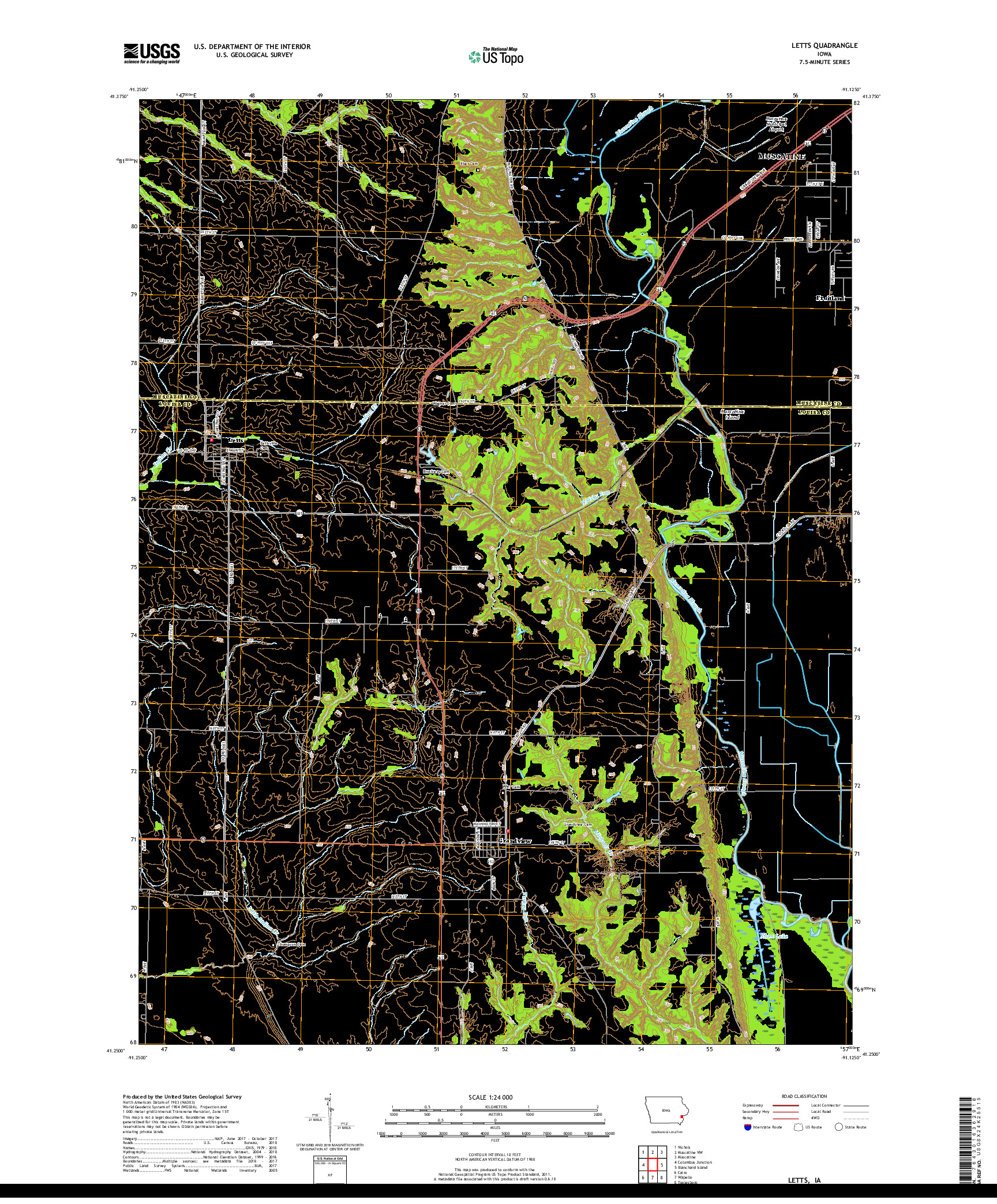 USGS US TOPO 7.5-MINUTE MAP FOR LETTS, IA 2018