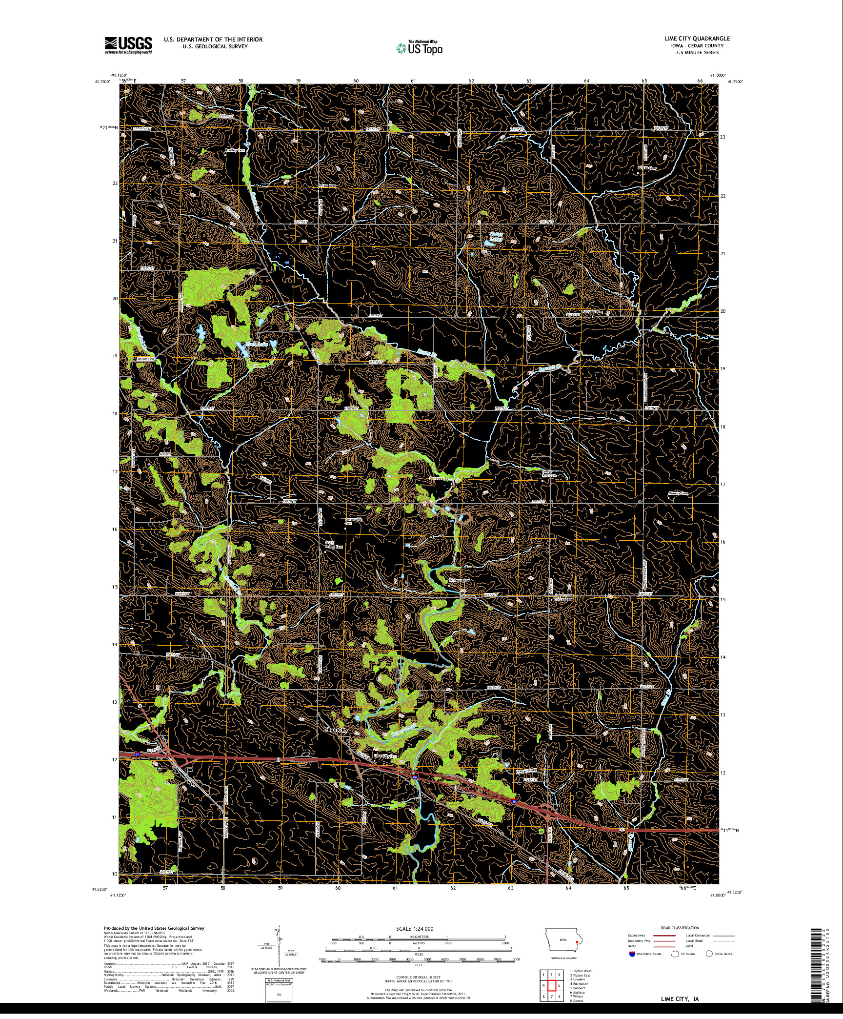 USGS US TOPO 7.5-MINUTE MAP FOR LIME CITY, IA 2018