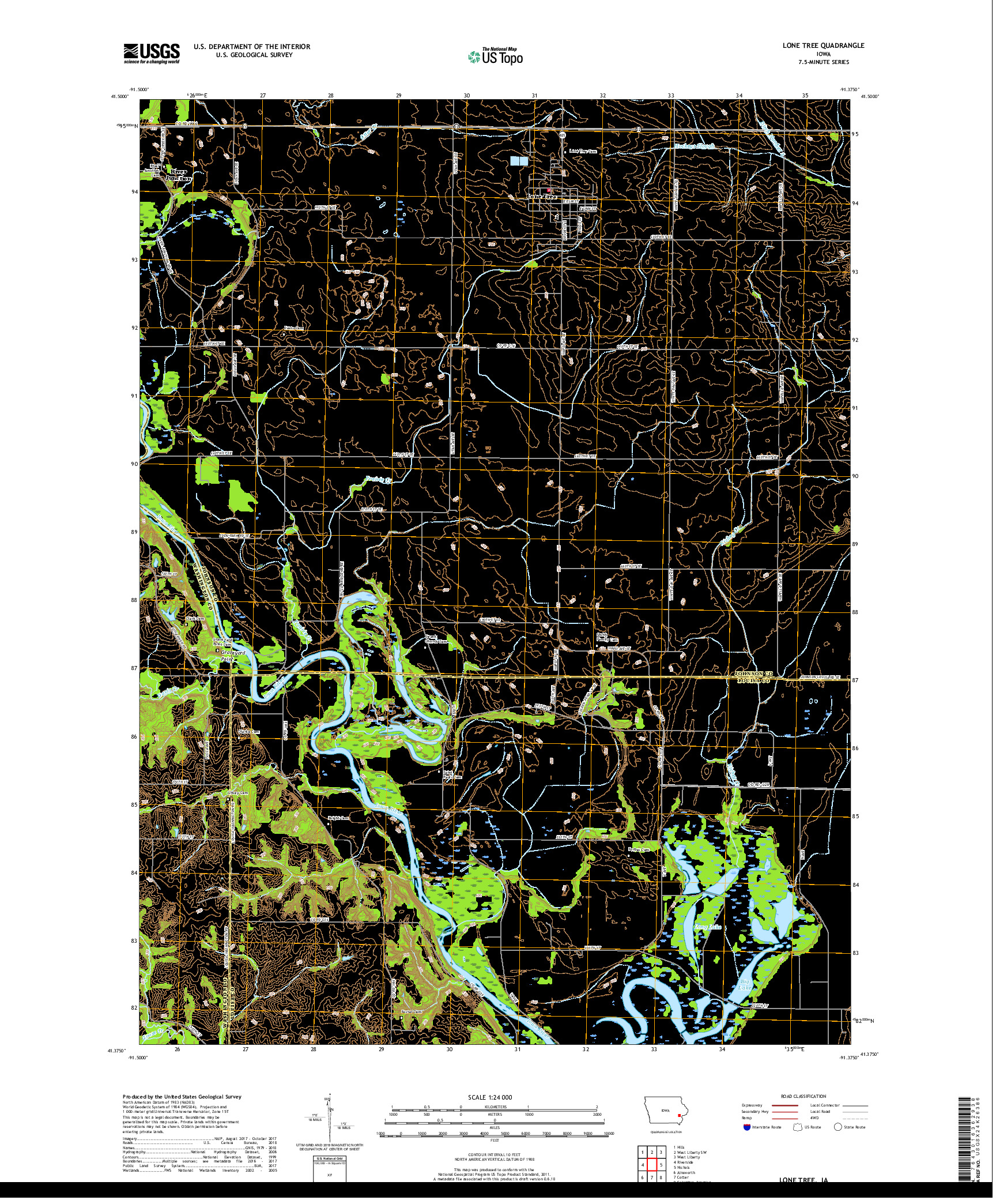 USGS US TOPO 7.5-MINUTE MAP FOR LONE TREE, IA 2018