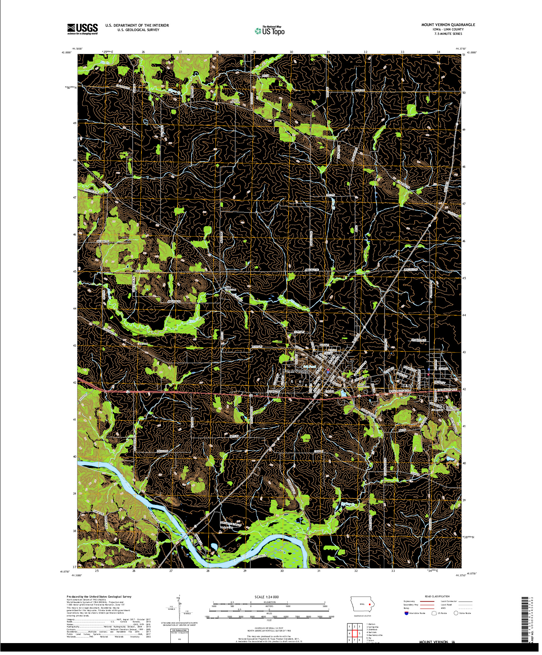 USGS US TOPO 7.5-MINUTE MAP FOR MOUNT VERNON, IA 2018