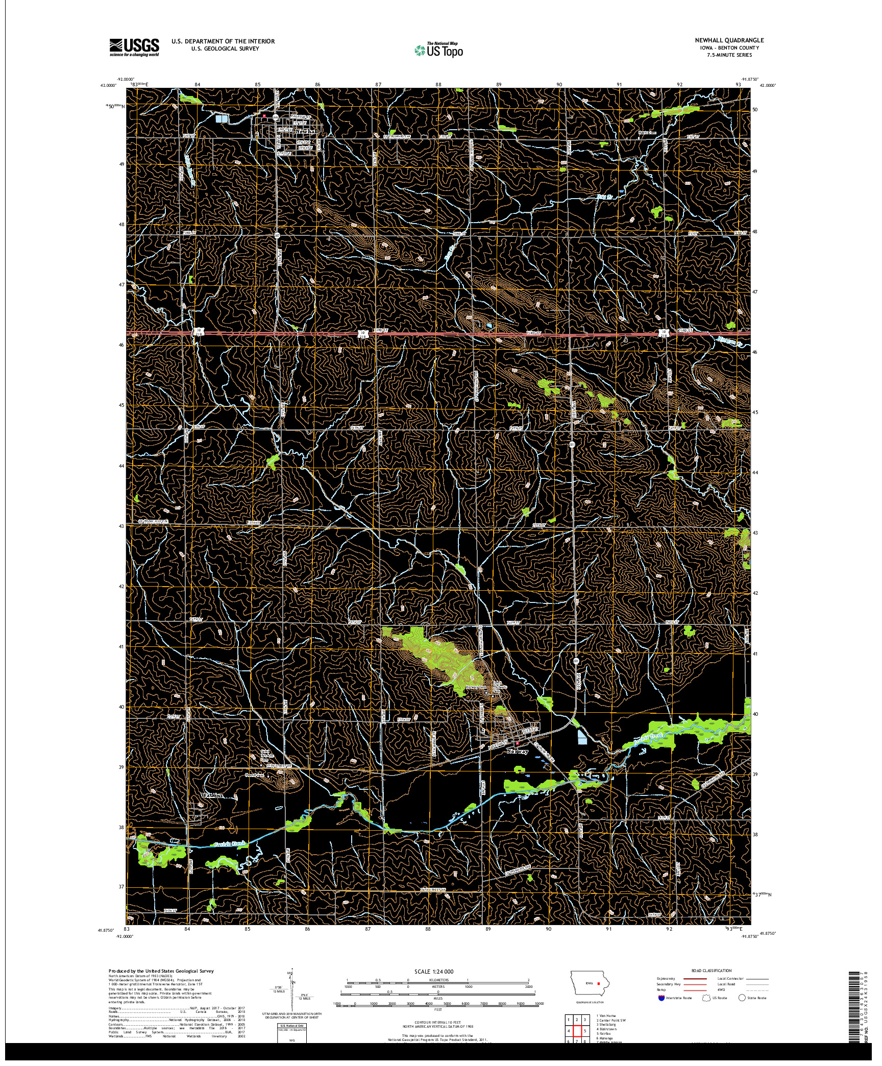 USGS US TOPO 7.5-MINUTE MAP FOR NEWHALL, IA 2018